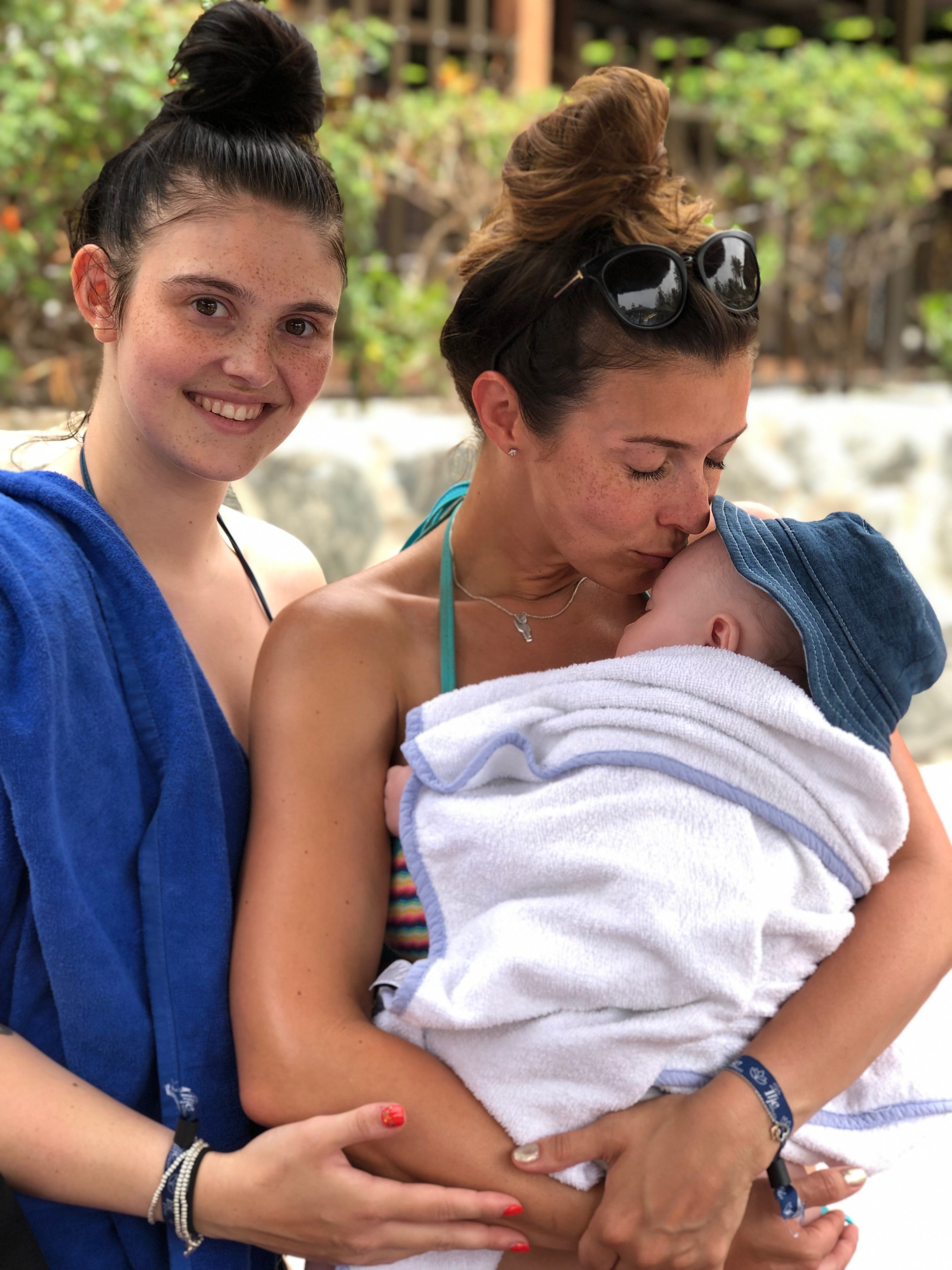 Kym Marsh, and her daughter Emilie holding her baby Teddy (Kym Marsh/PA)