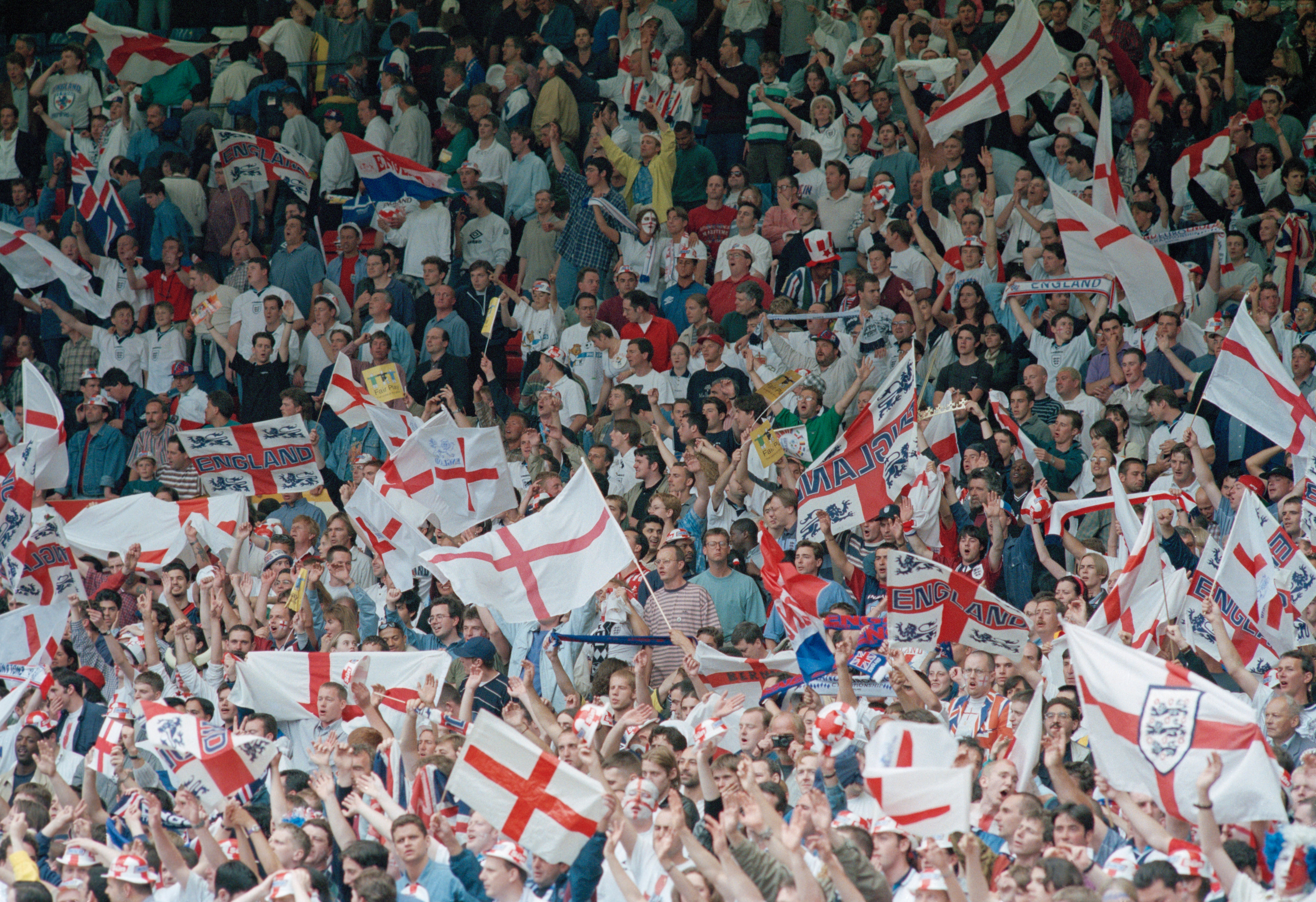 Jun 1996: England fans enjoy the atmosphere at a European Championship match at Wembley