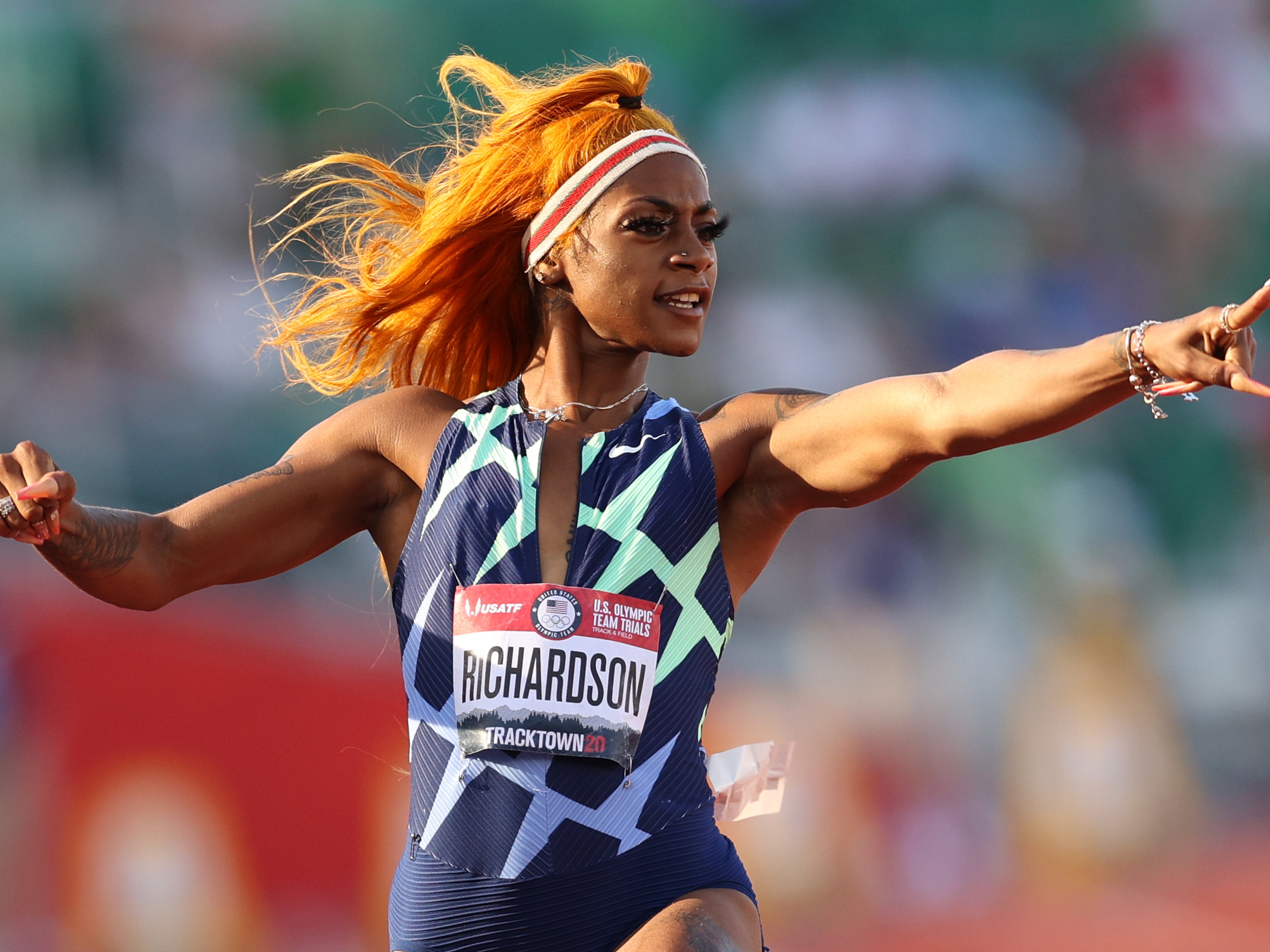 Sha’Carri Richardson at the Women’s 100 Meter semifinal on day 2 of the 2020 US Olympic Track & Field Trials