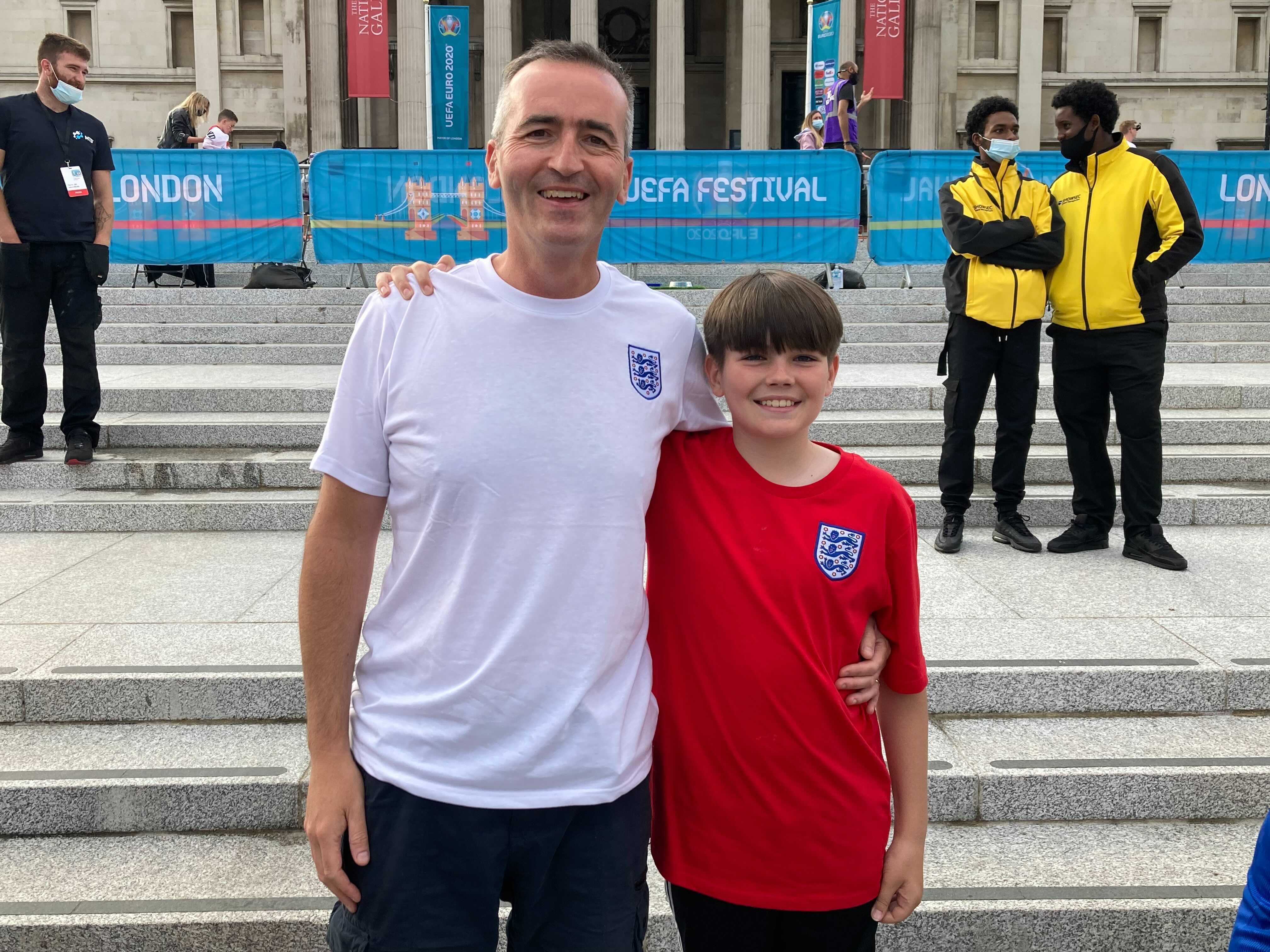 Sean Duffy, 49, with son Liam Duffy, 12, from northwest London