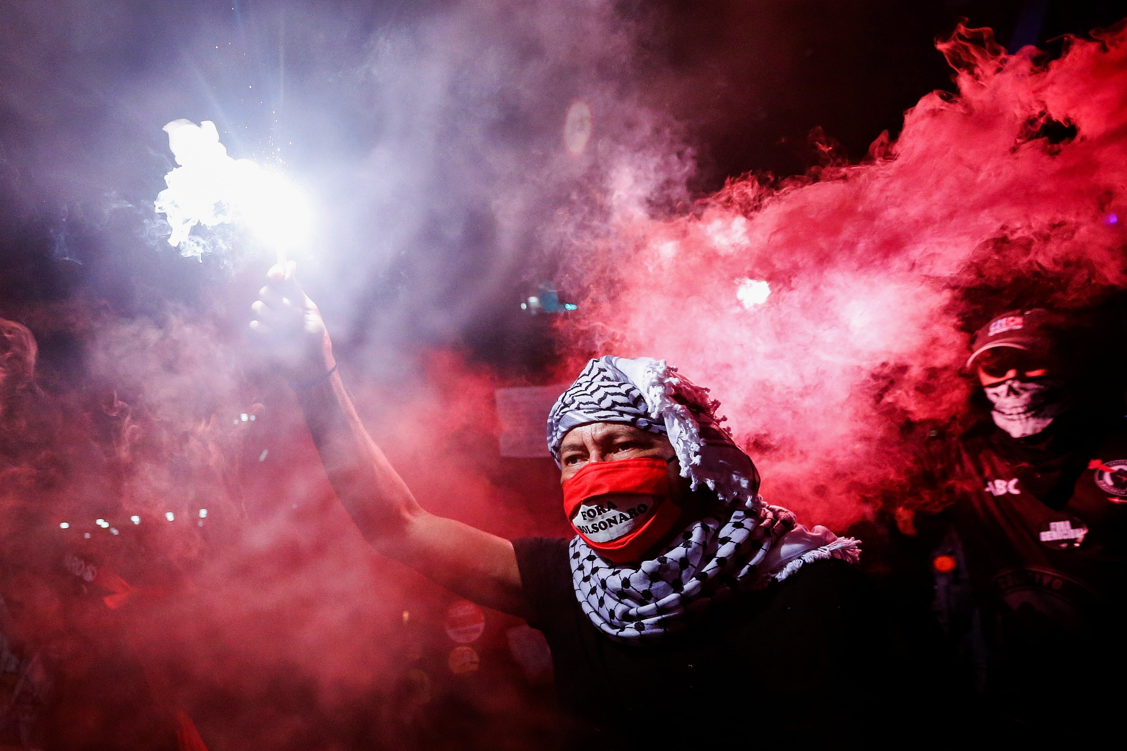 Protest against Brazilian president Jair Bolsonaro, in Sao Paulo, Brazil, on Saturday 3 July