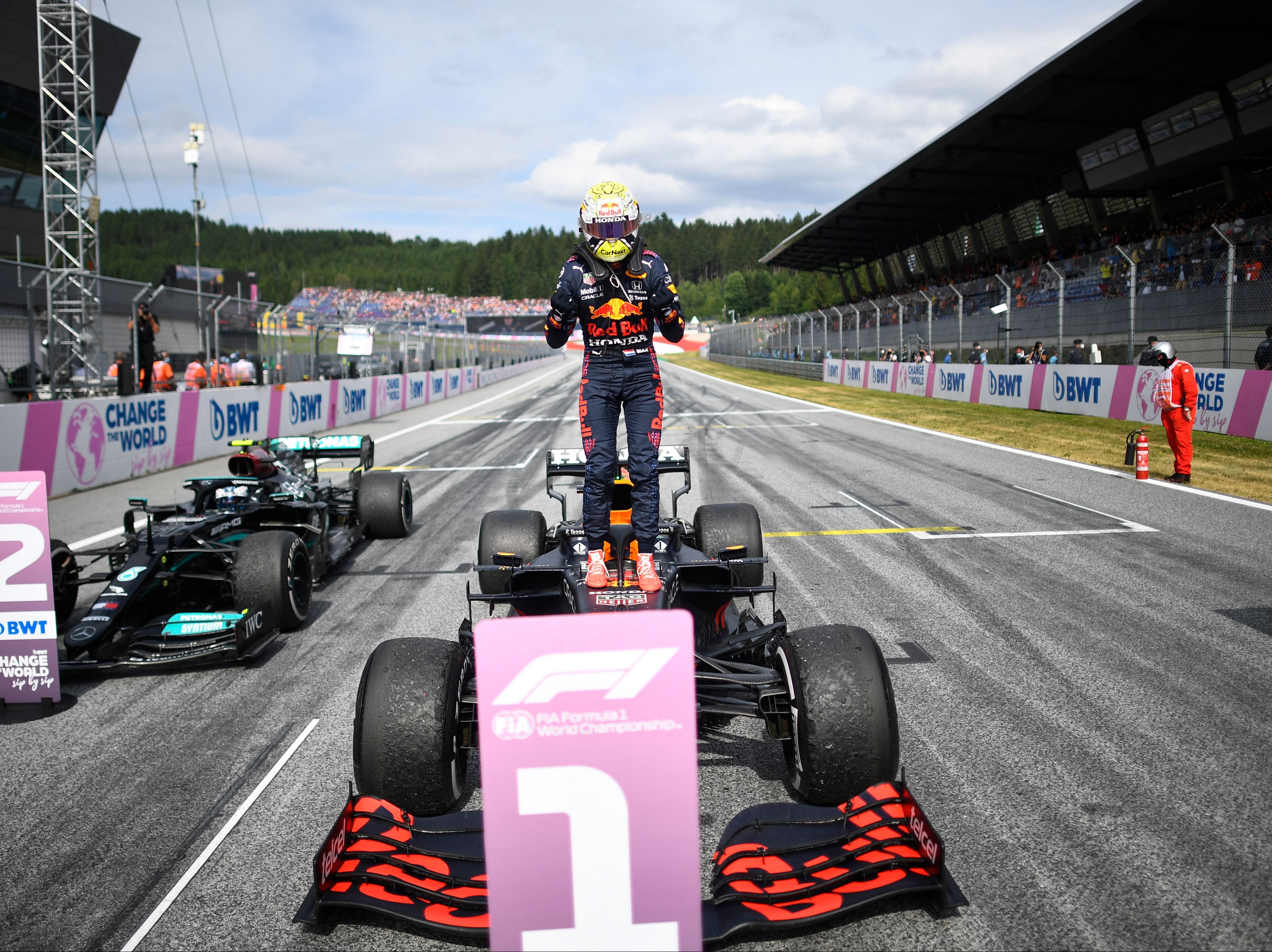 Max Verstappen celebrates his Austrian GP triumph