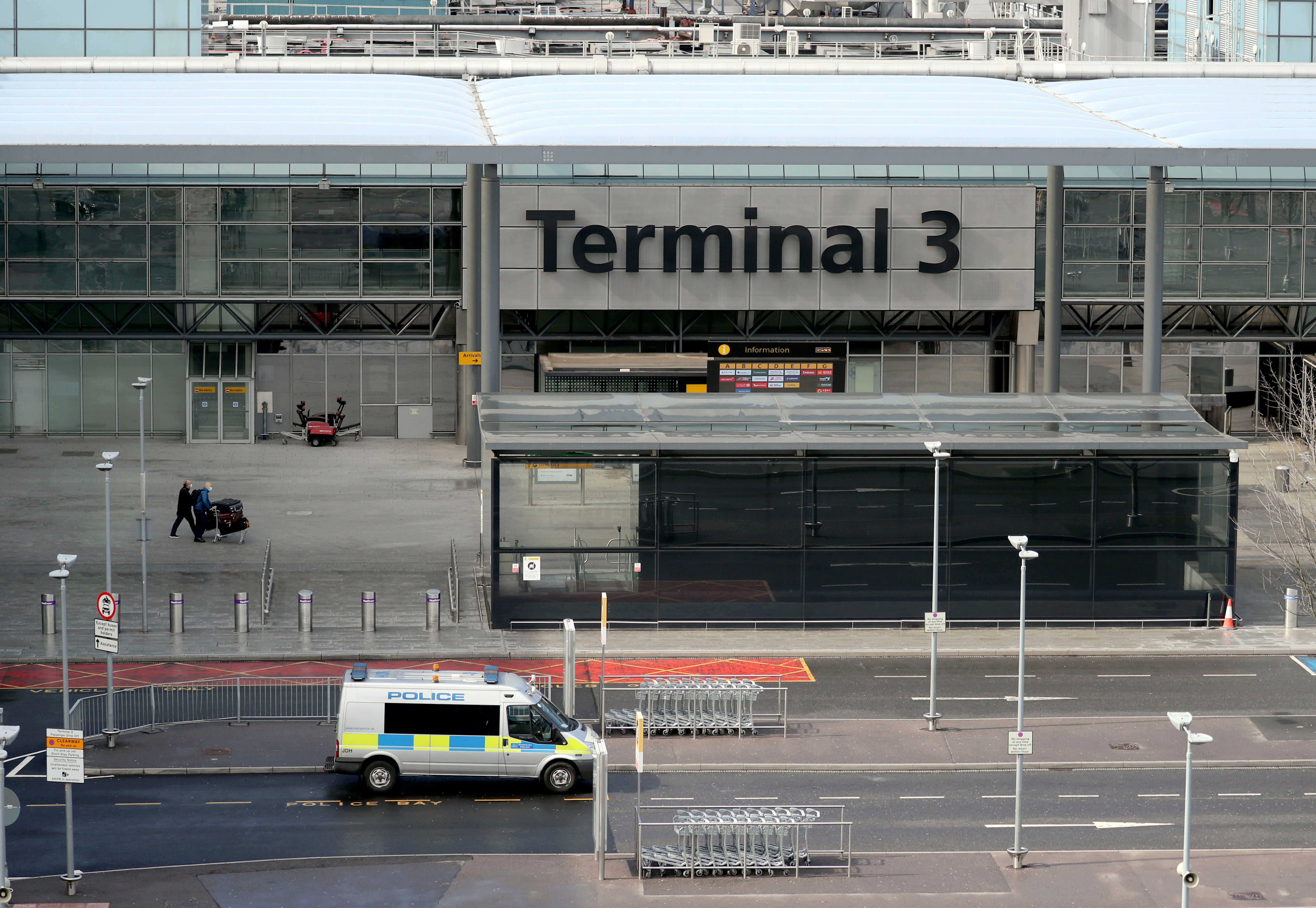 The empty forecourt outside Terminal 3 at Heathrow Airport