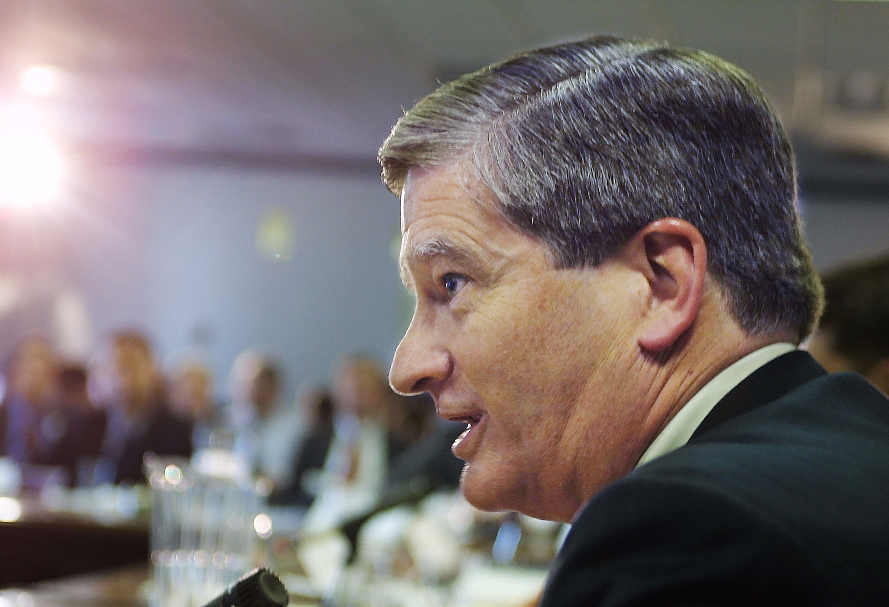 Former Fox executive Preston Padden addresses the panel during the Digital Content and Rights Management Workshop hosted by the US Department of Commerce 17 December, 2001 in Washington, DC. Mr Padden has struck out at Fox News as ‘poison for America’.