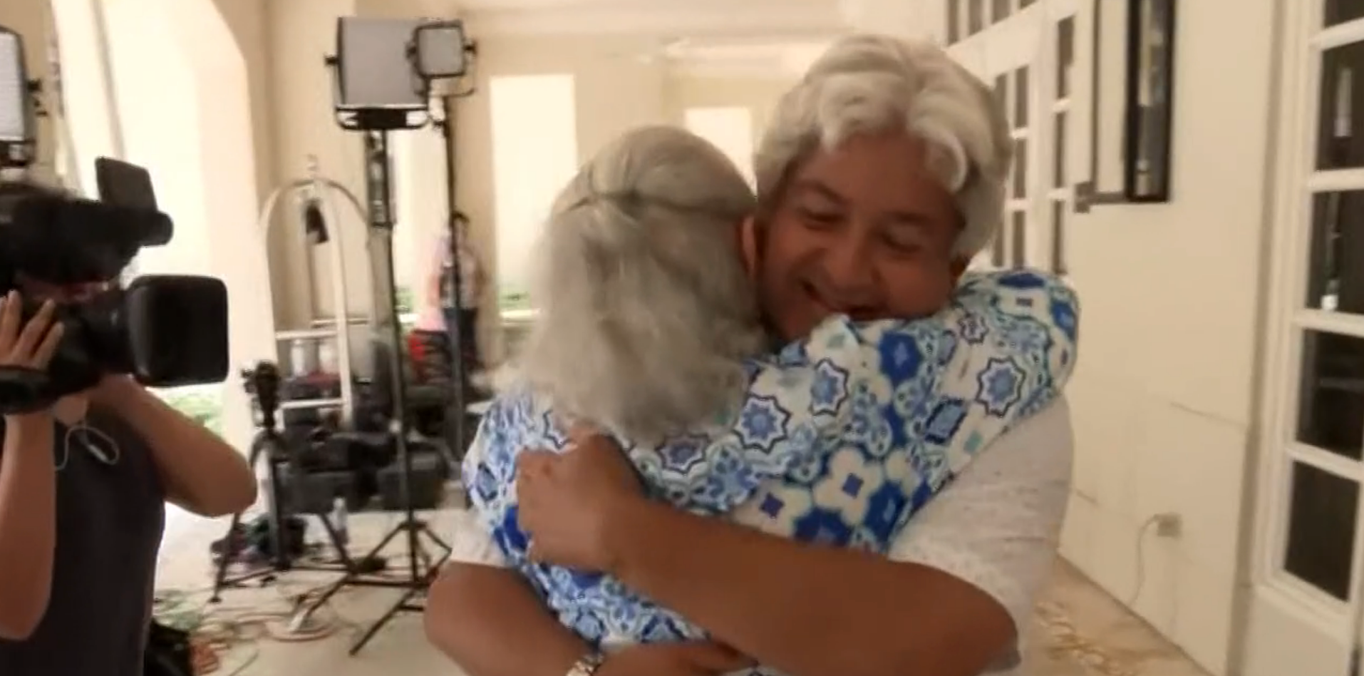 The pair were reunited for the first time since the condo they were living in collapsed.