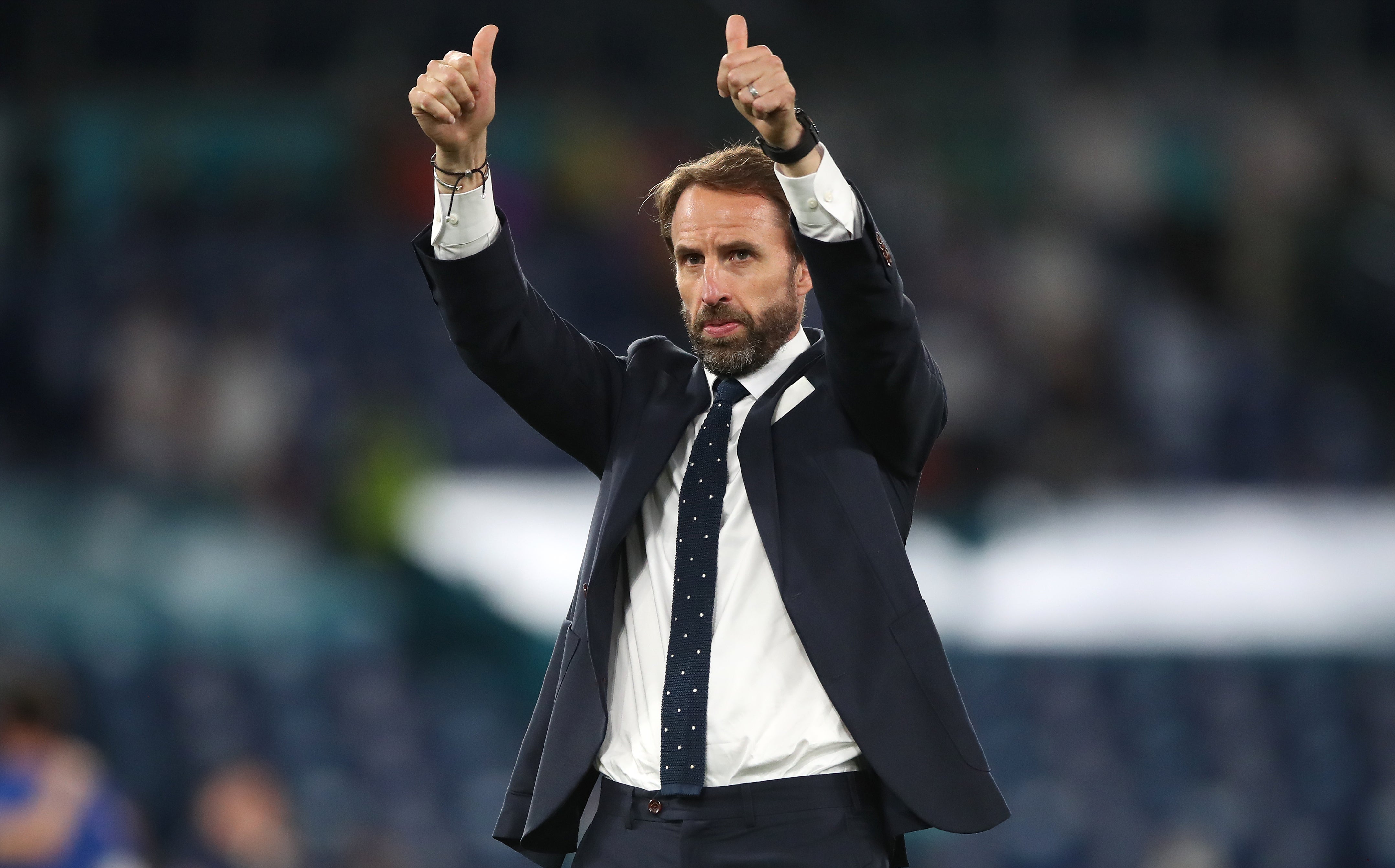 England manager Gareth Southgate thanks the fans following the quarter-final victory in Rome on Saturday night