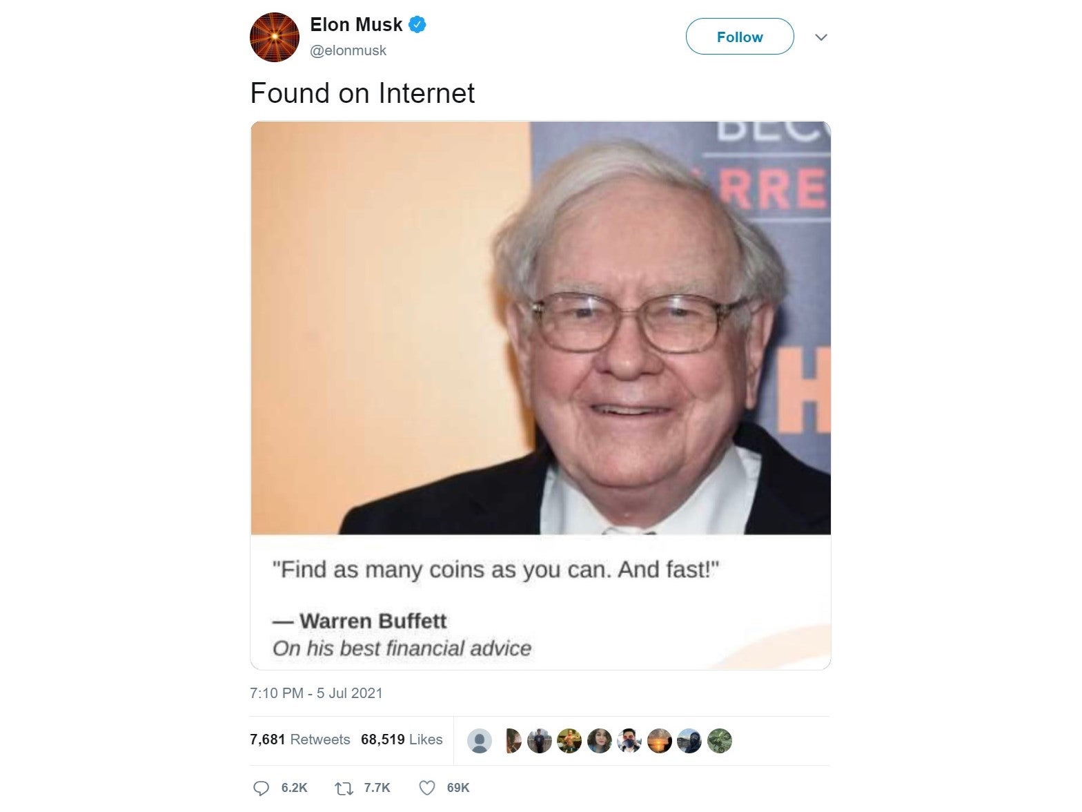 Elon Musk deleted this tweet of a seemingly fake quote from Warren Buffett about cryptocurrency