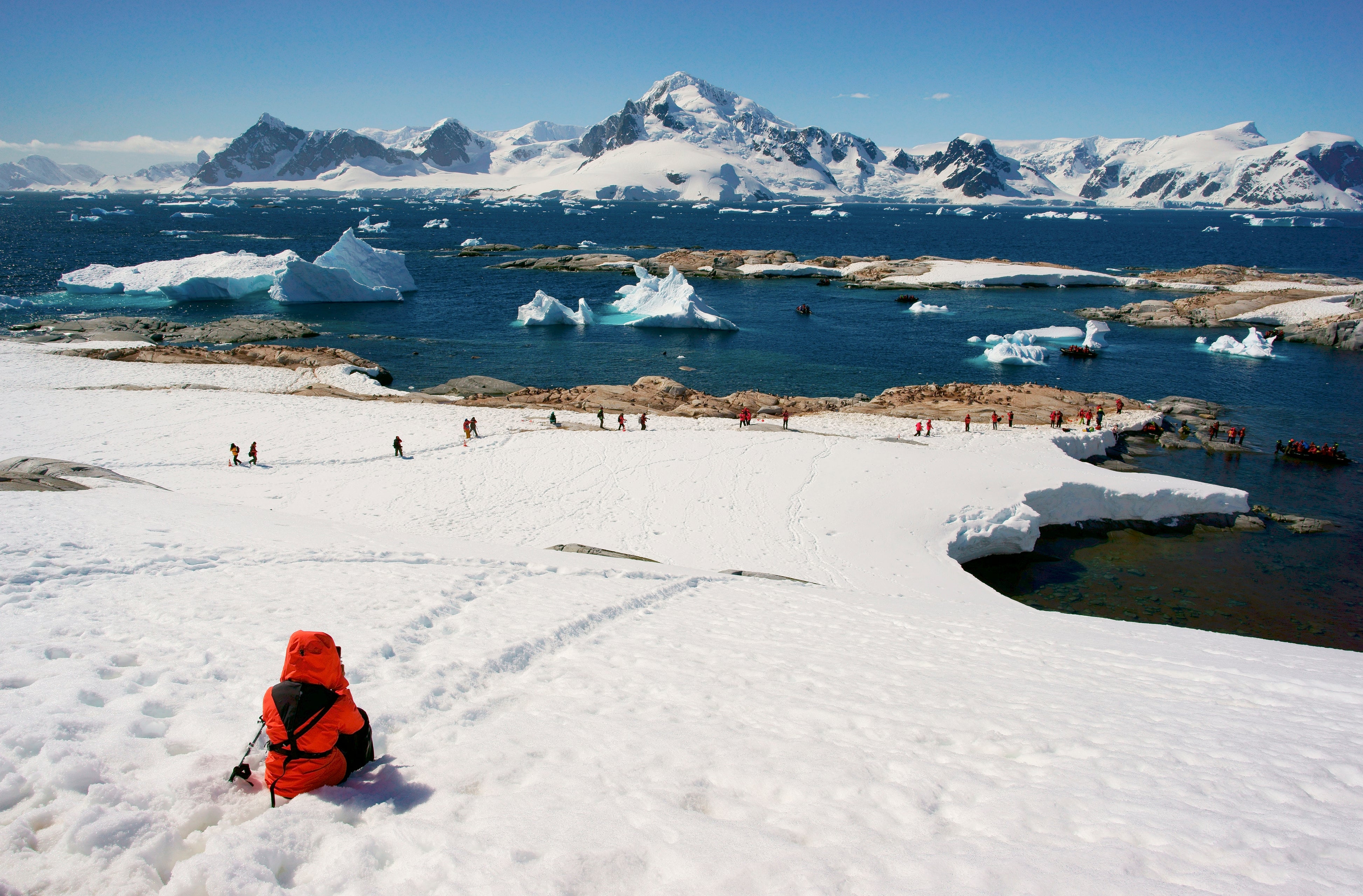 Hikers explore the coastal fringes of the southernmost continent