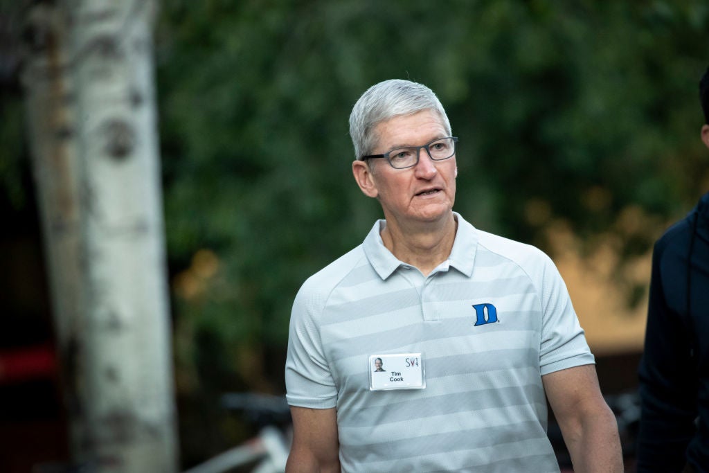 Tim Cook, chief executive officer of Apple, attends the annual Allen & Company Sun Valley Conference, in 2019