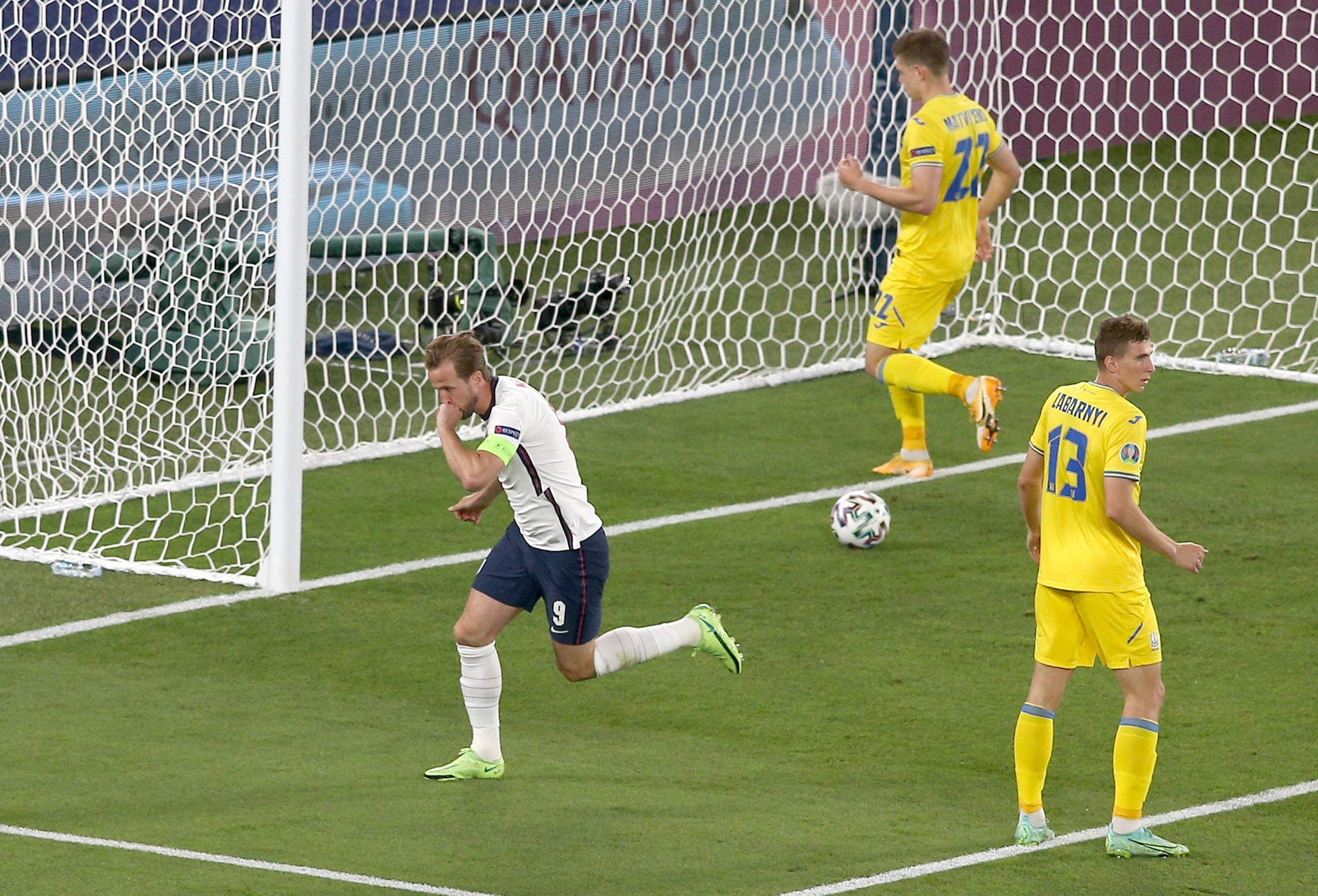 Harry Kane celebrates after scoring against Ukraine