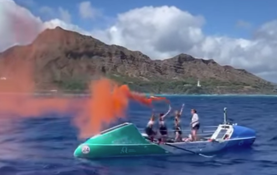 The Ocean Sheroes as they cross the Great Pacific Race finish line in Hawaii