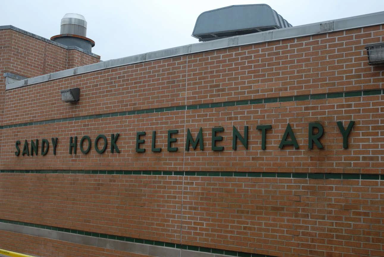 A handout crime scene evidence photo provided by the Connecticut State Police shows the exterior of the Sandy Hook Elementary School after the 2012 shooting