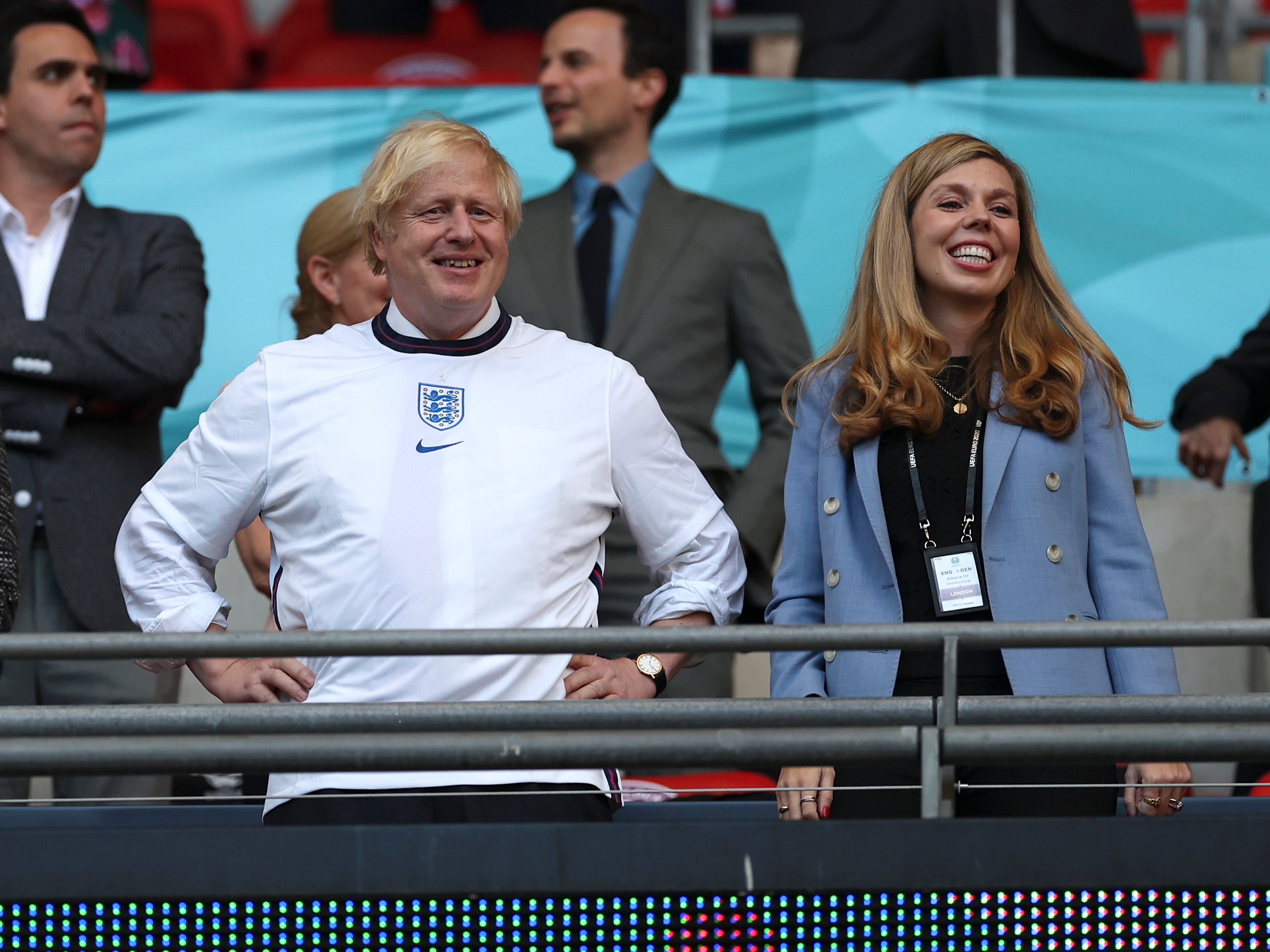 Boris Johnson with his wife Carrie at Wembley on Wednesday evening