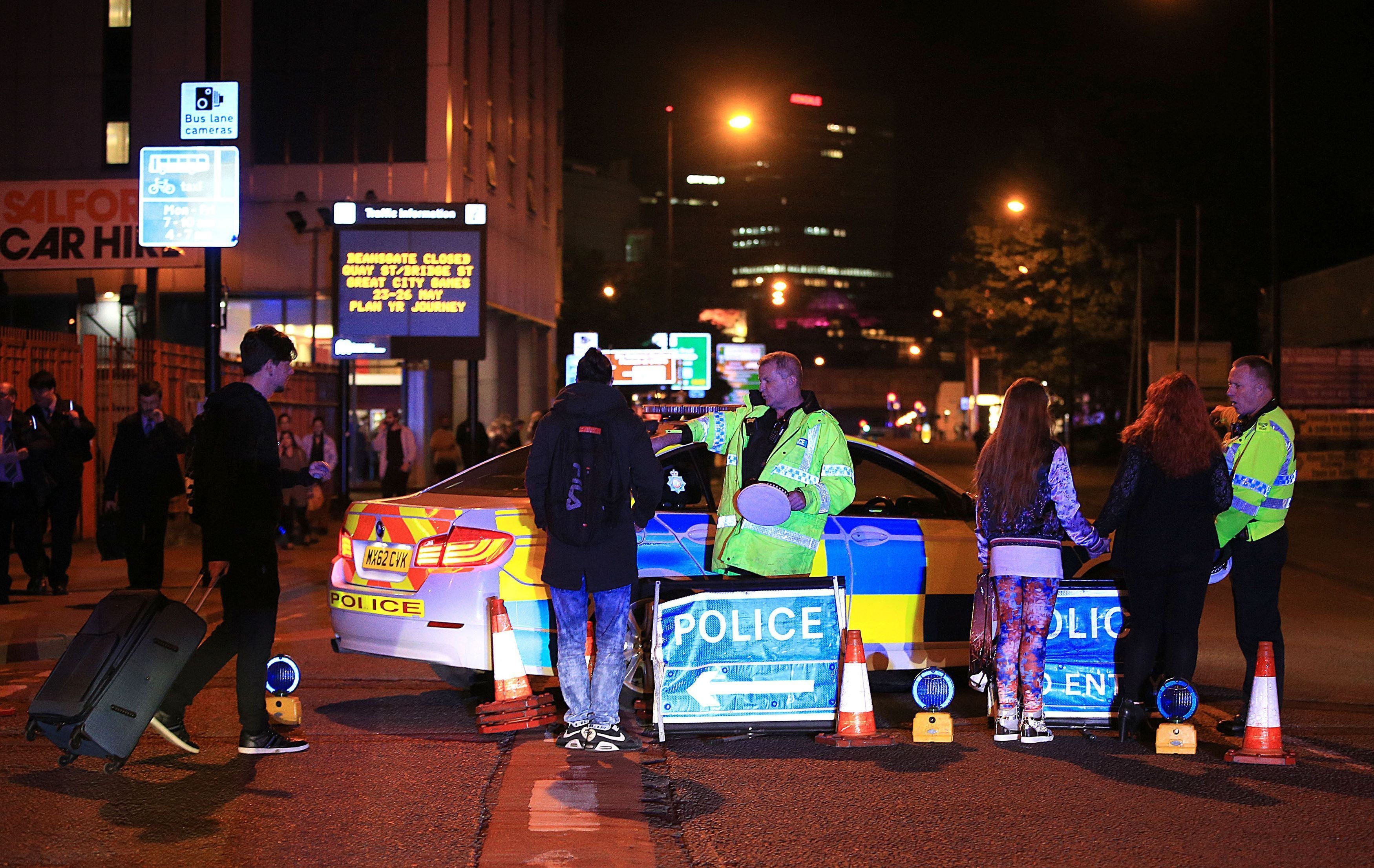 The scene on 23 May 2017 at Manchester Arena after reports of an explosion at the venue