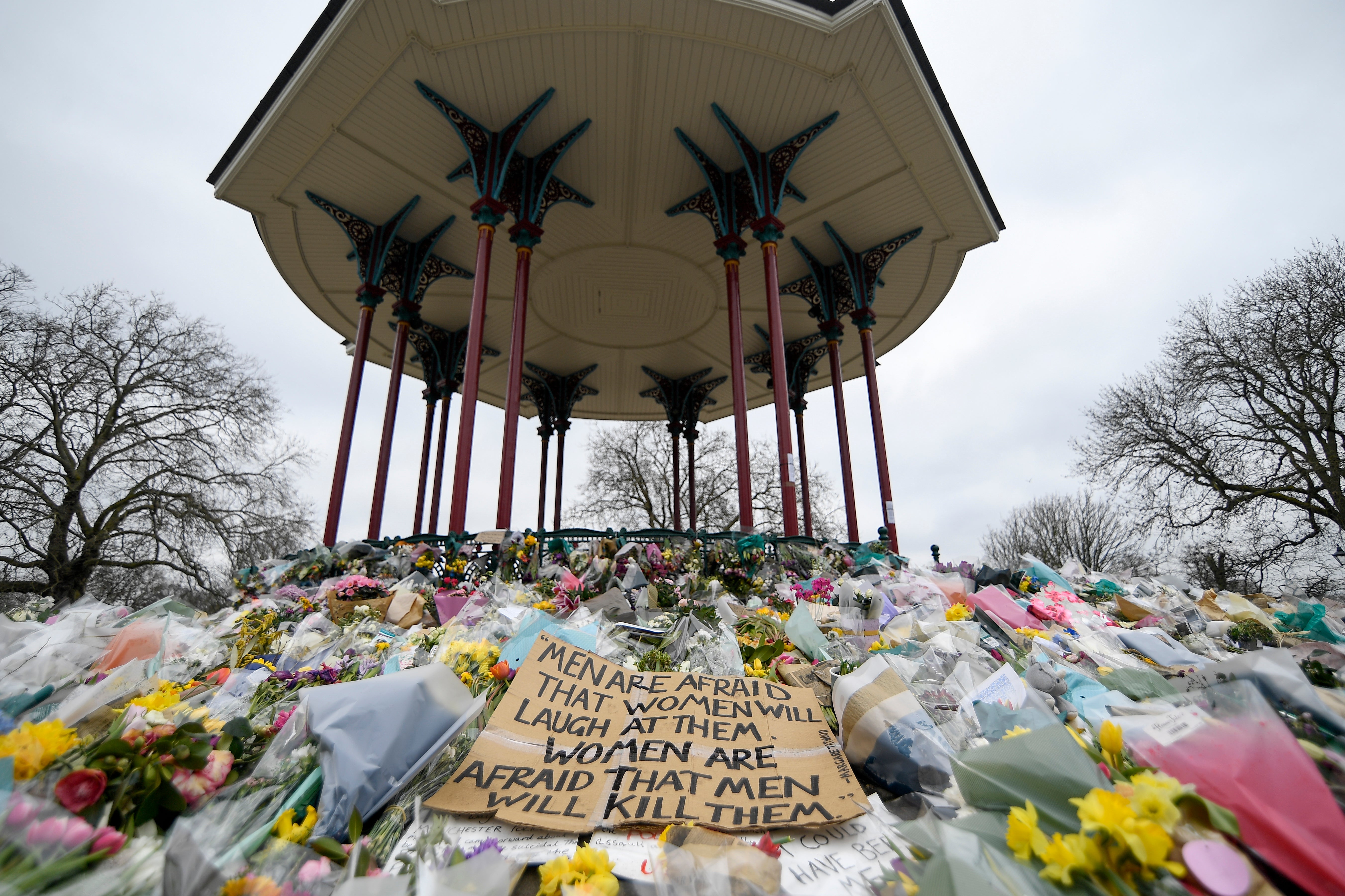 Tributes laid for Sarah Everard at the bandstand on Clapham Common