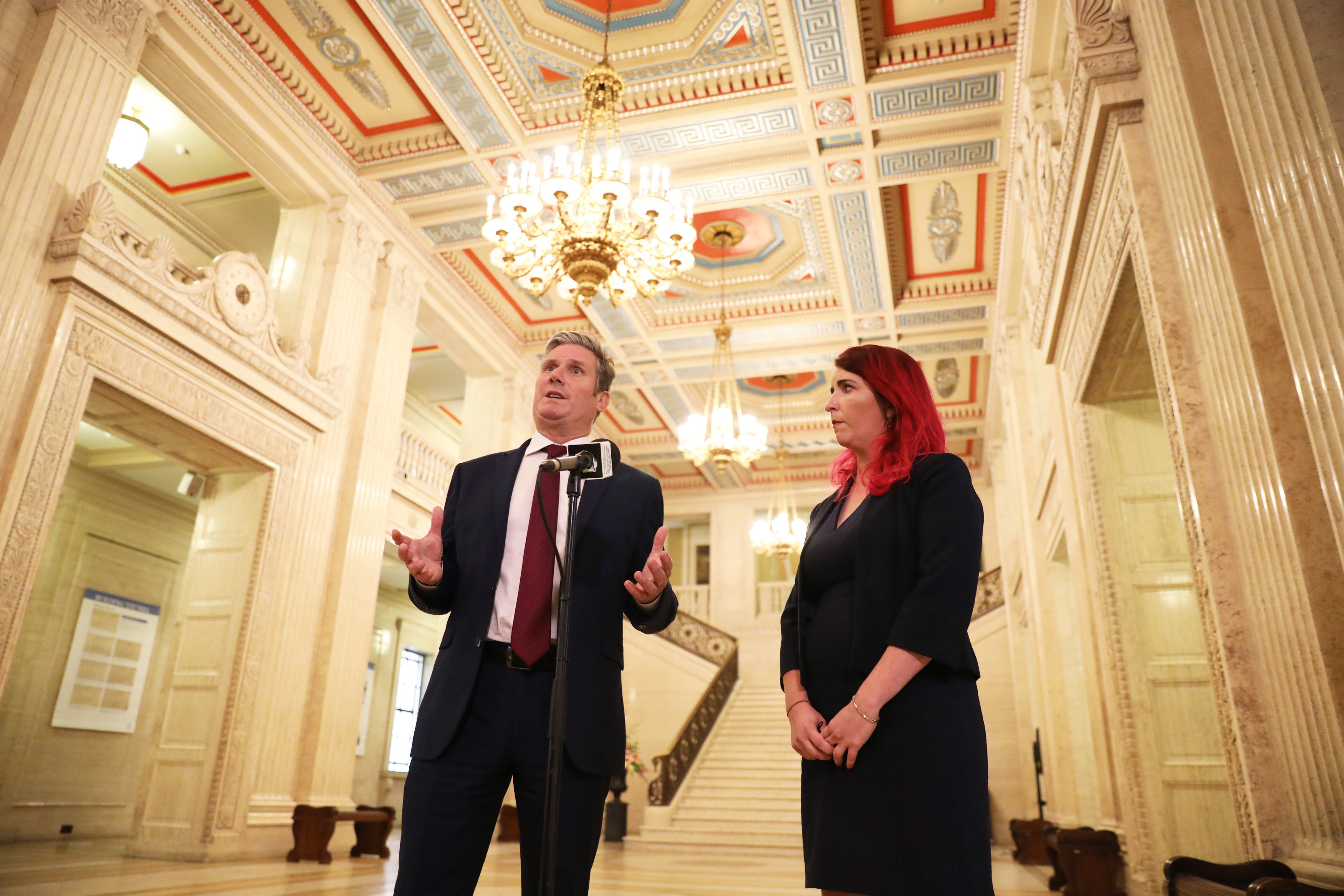 Labour leader Keir Starmer and shadow Northern Ireland secretary Louise Haigh visit the Parliament Buildings at Stormont