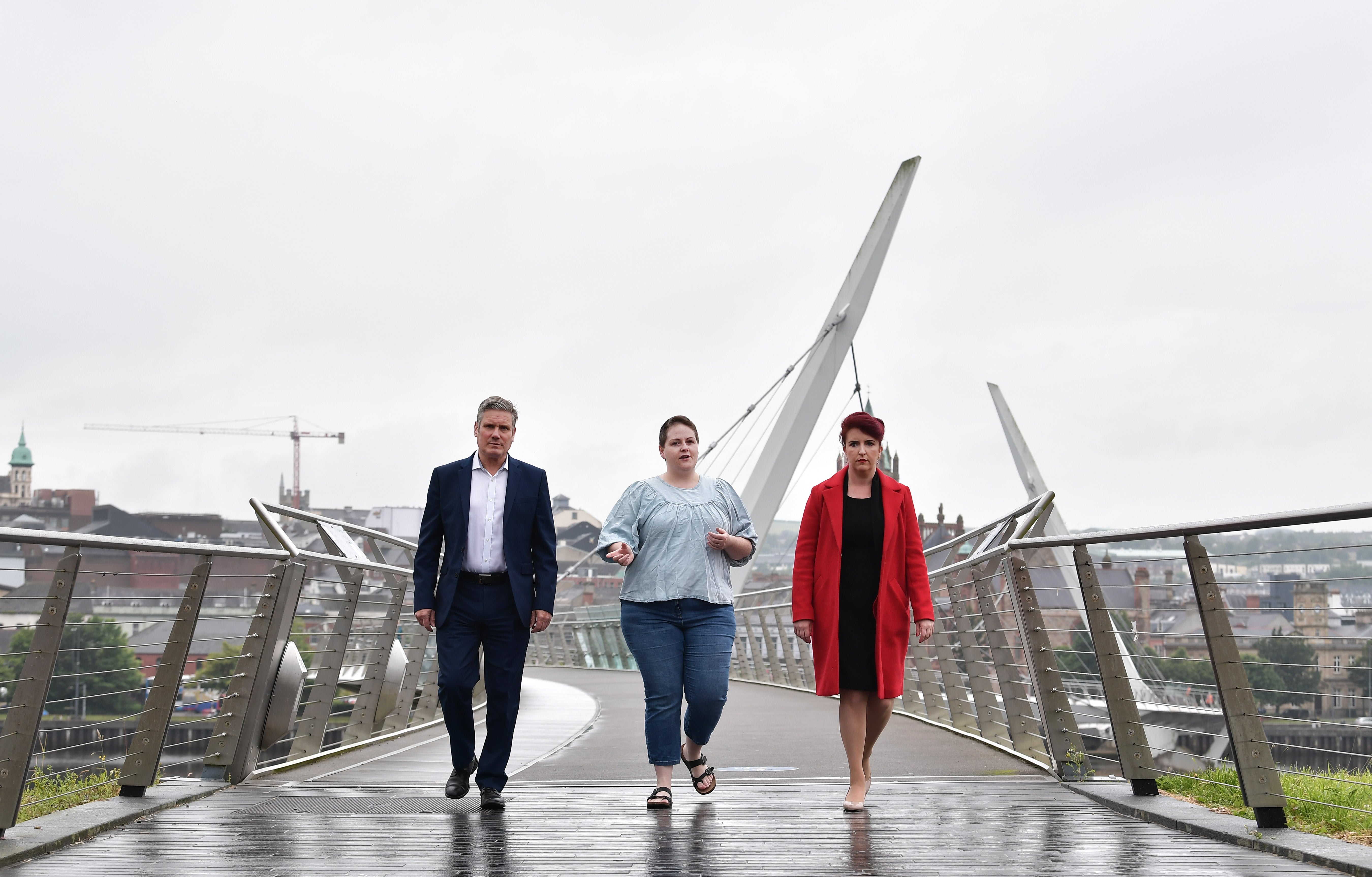 Keir Starmer meets Sara Canning, the partner of murdered journalist Lyra McKee, during a visit to Derry