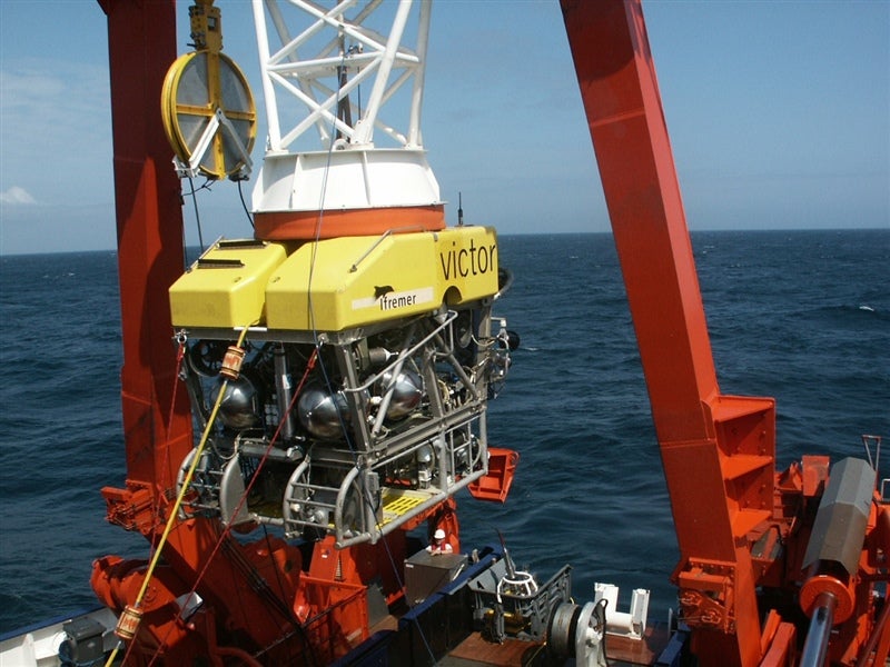 An ocean exploration robotic vehicle is prepared for launch