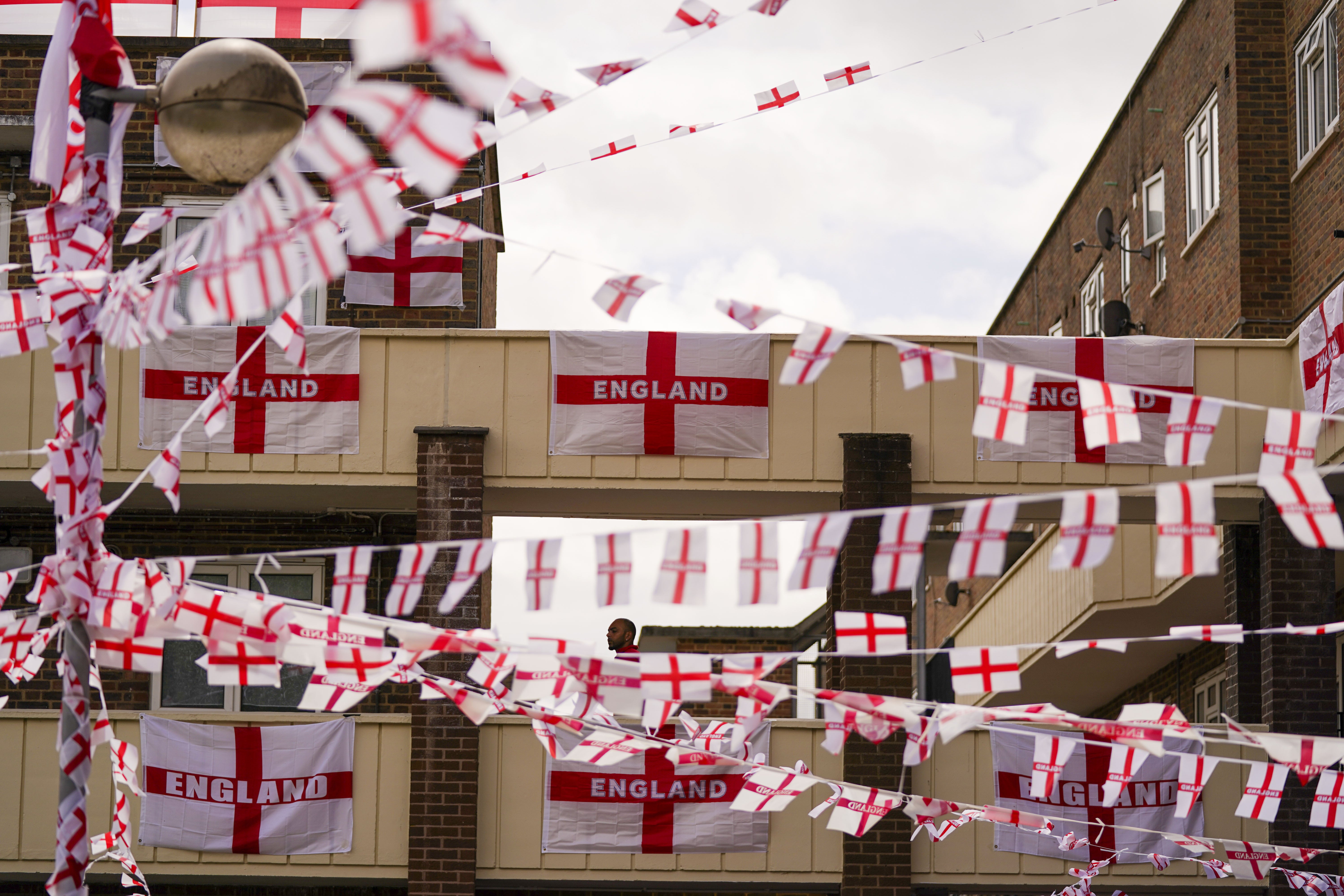 The residents of Towfield Court in Feltham have transformed their estate with England flags (Steve Parsons/PA)