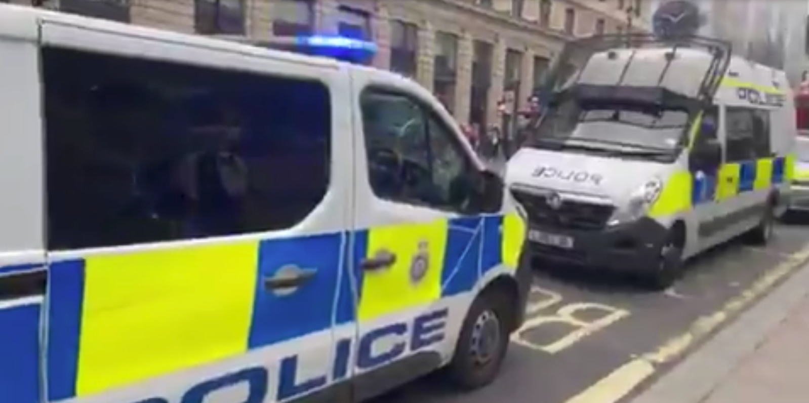 Police presence outside of Green Park Tube station following reports of a stabbing on the Jubilee Line