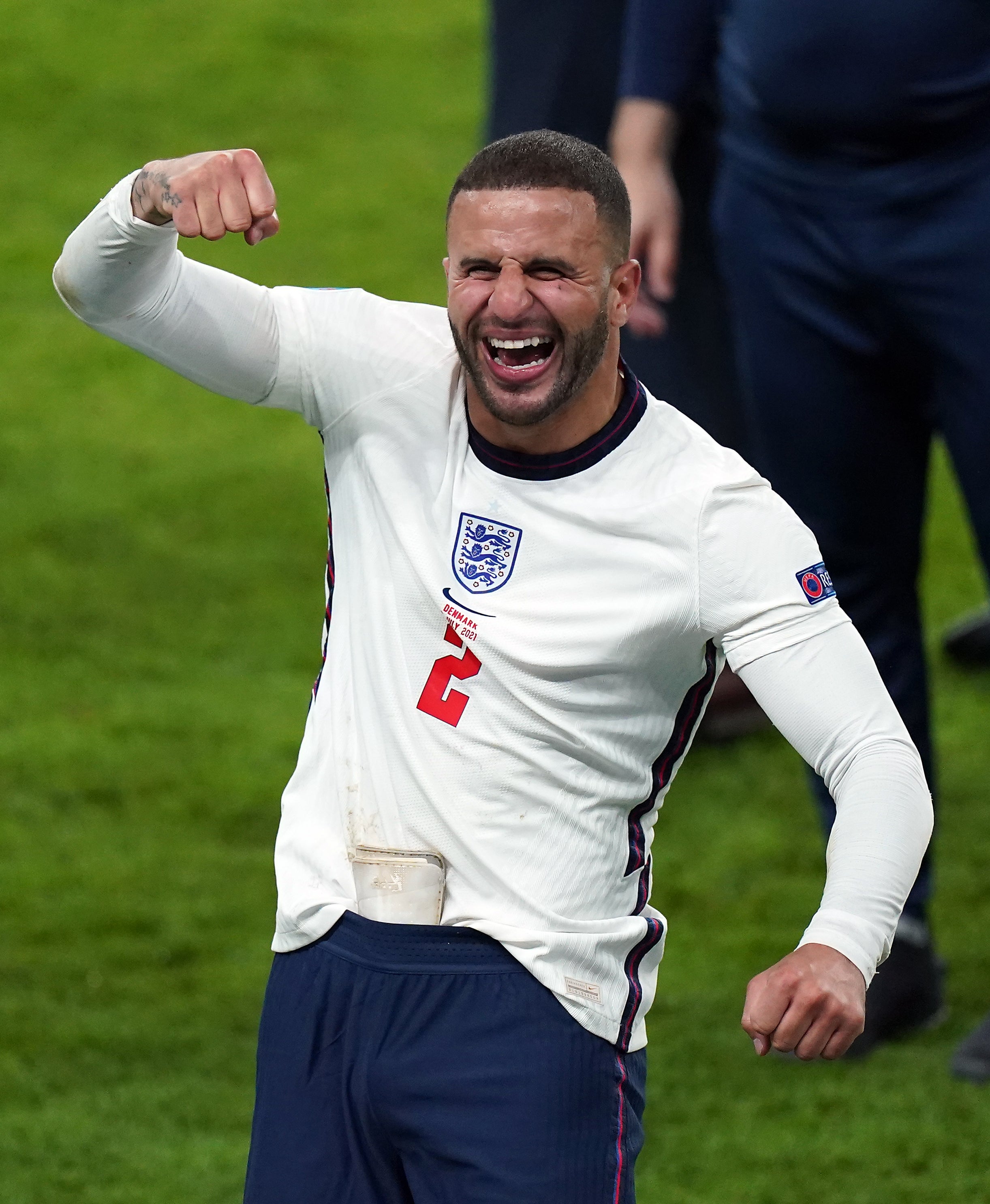 Kyle Walker celebrates England's Euro 2020 semi-final win against Denmark