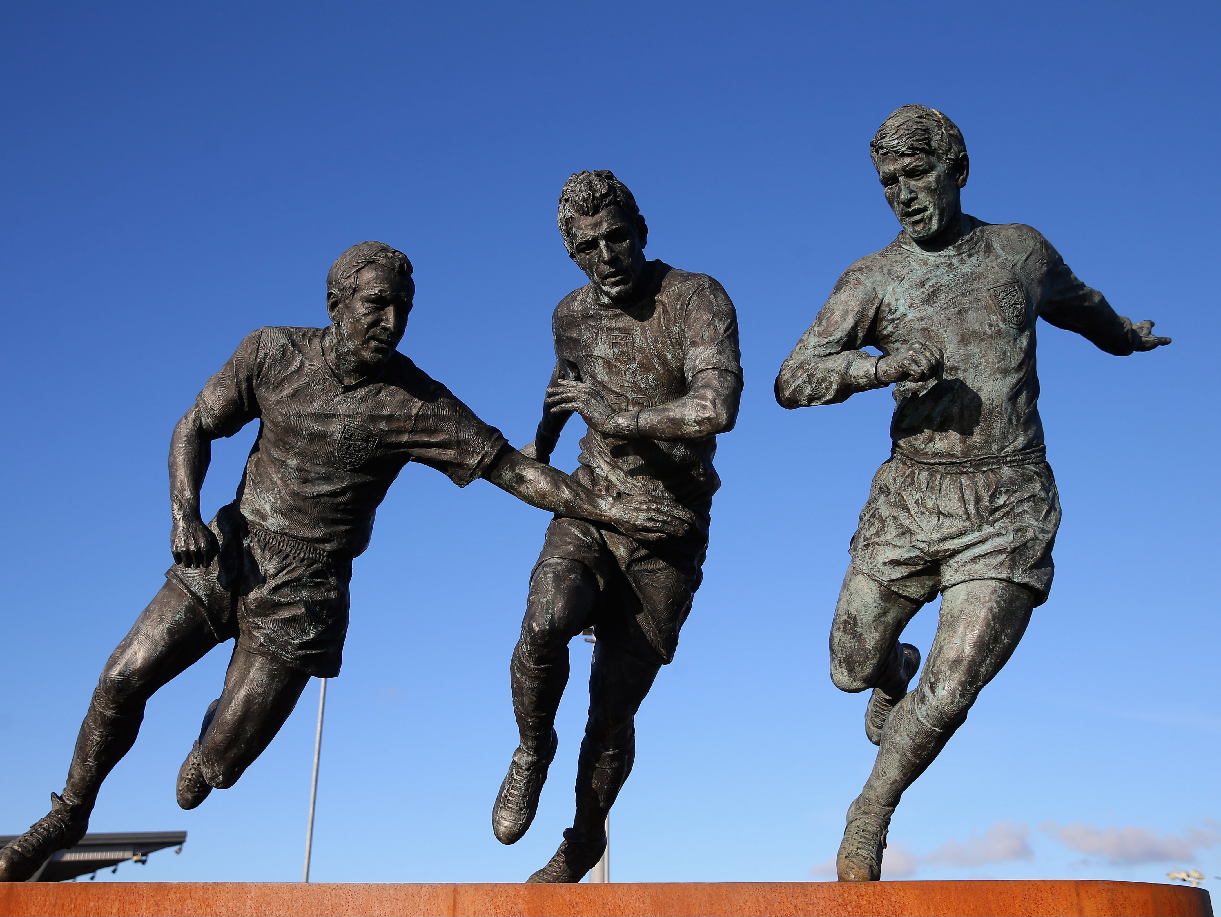 A statue of Italy’s Simone Perrotta, flanked by Jimmy Armfield and Sir Geoff Hurst