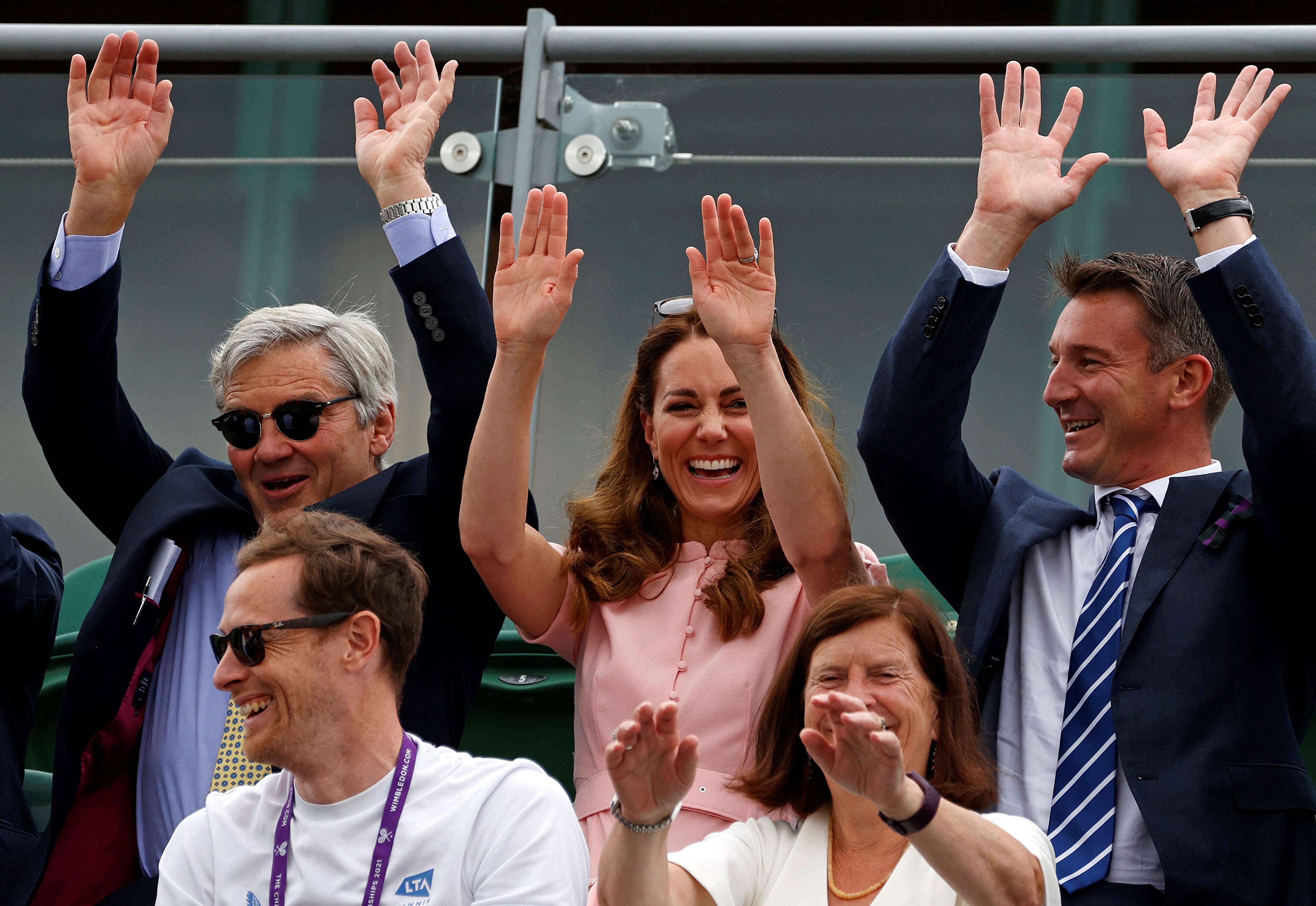 (L-R) Michael Middleton, Kate Middleton and Scott Lloyd, CEO of the Lawn Tennis Association