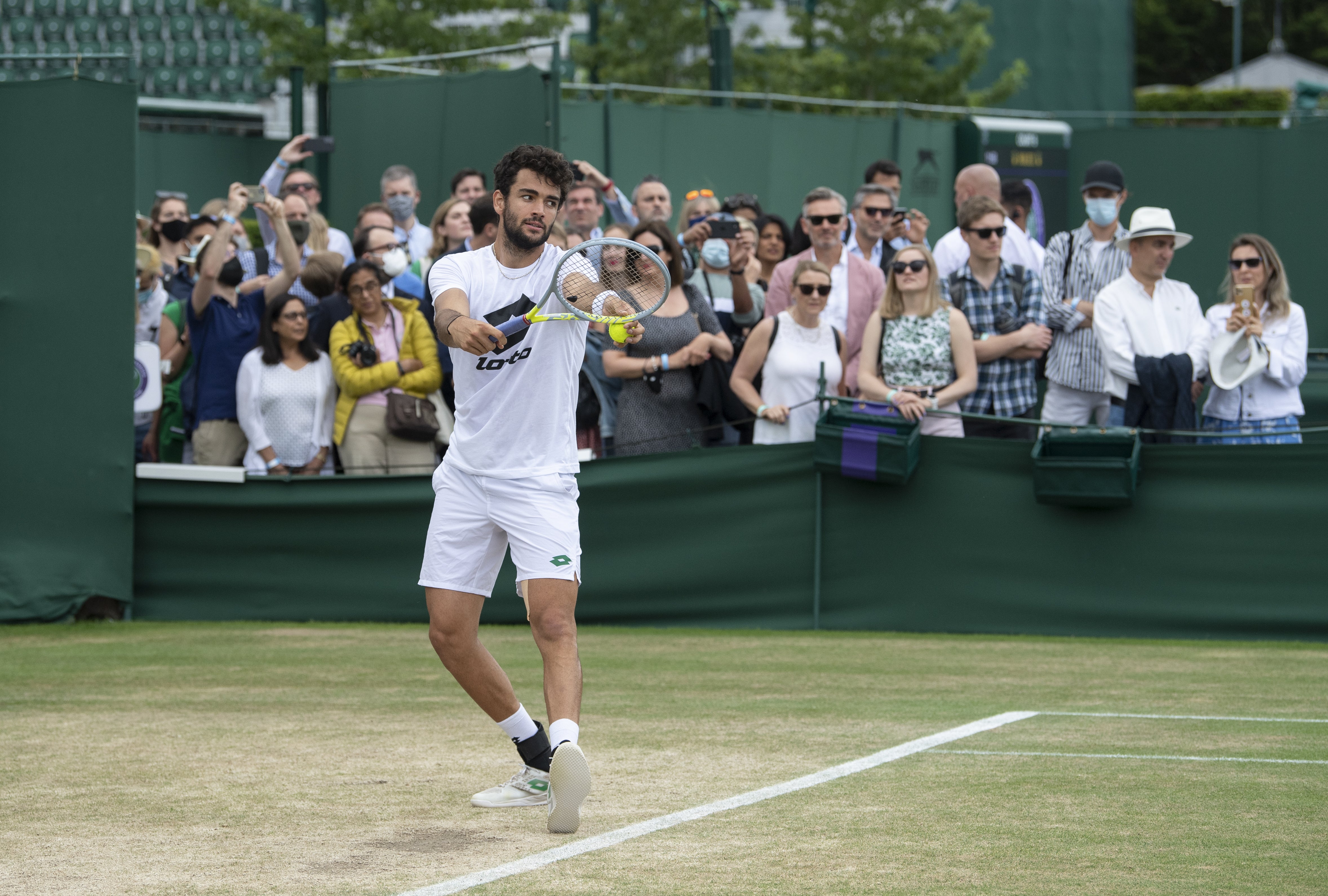 Matteo Berrettini practices on Court 10 before the final