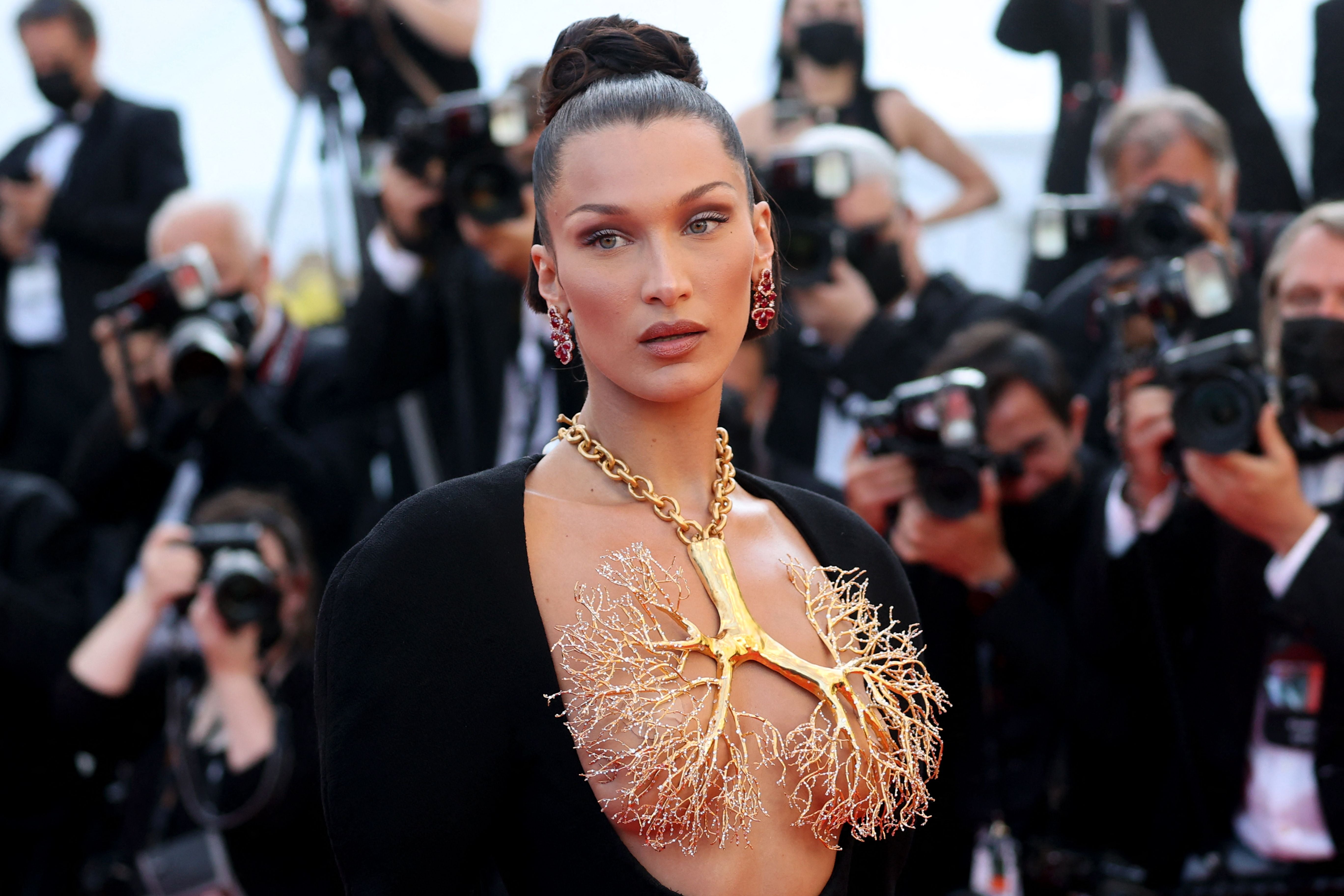 Bella Hadid in the couture Schiaparelli gown at Cannes