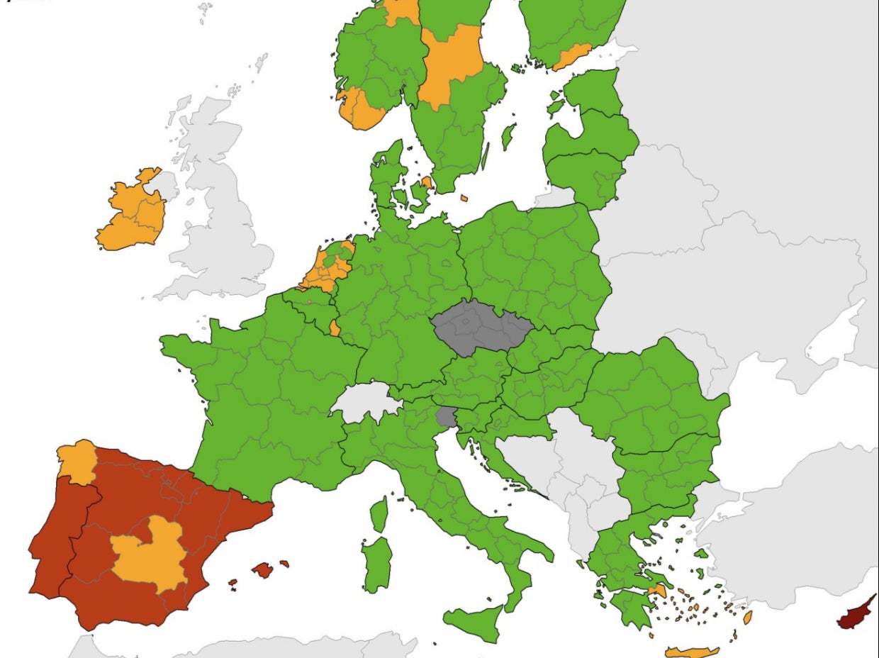 Green light: the latest ECDC map of Covid risks