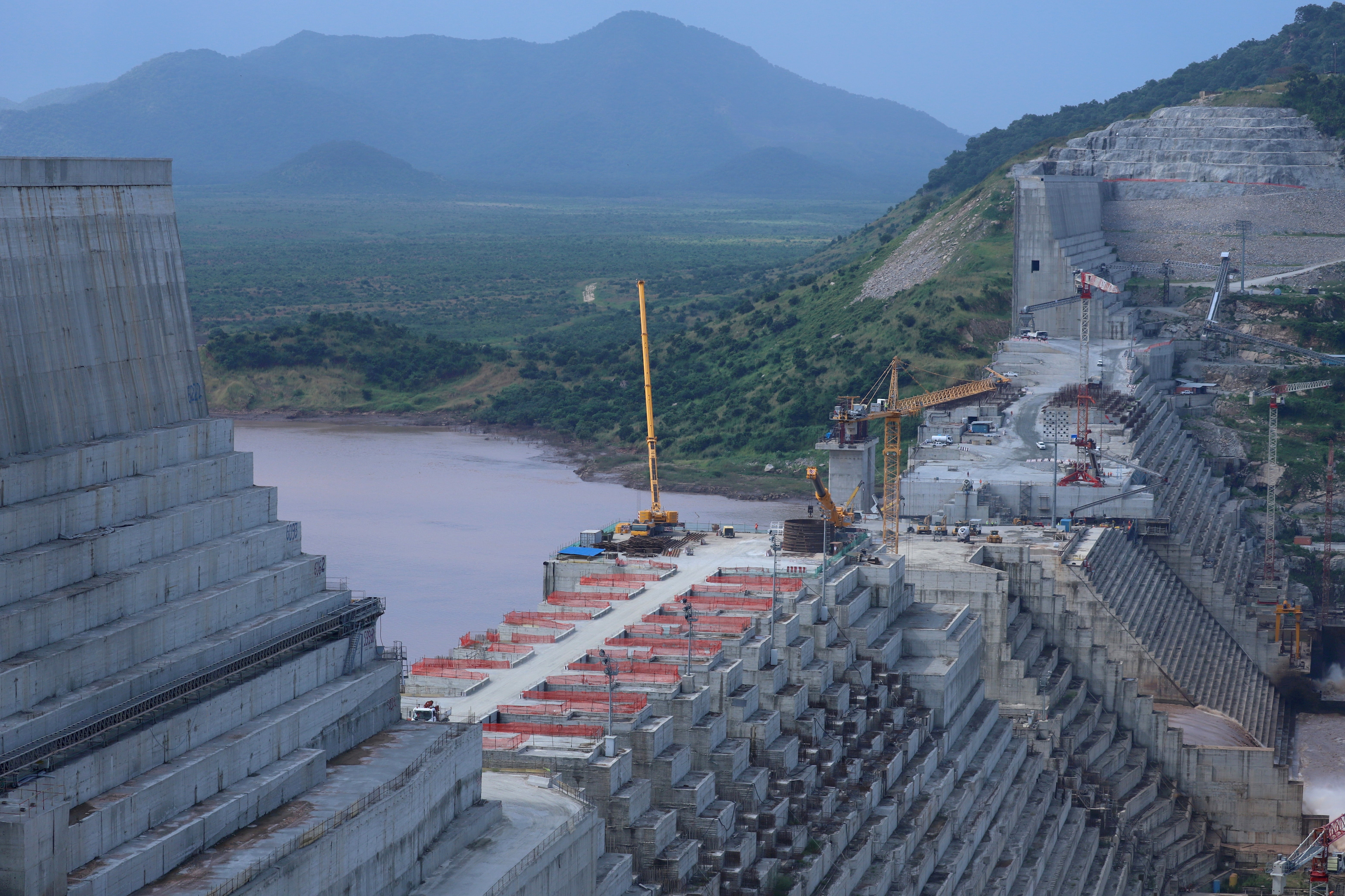 Ethiopia's Grand Renaissance Dam is seen as it undergoes construction work on the river Nile in Guba Woreda