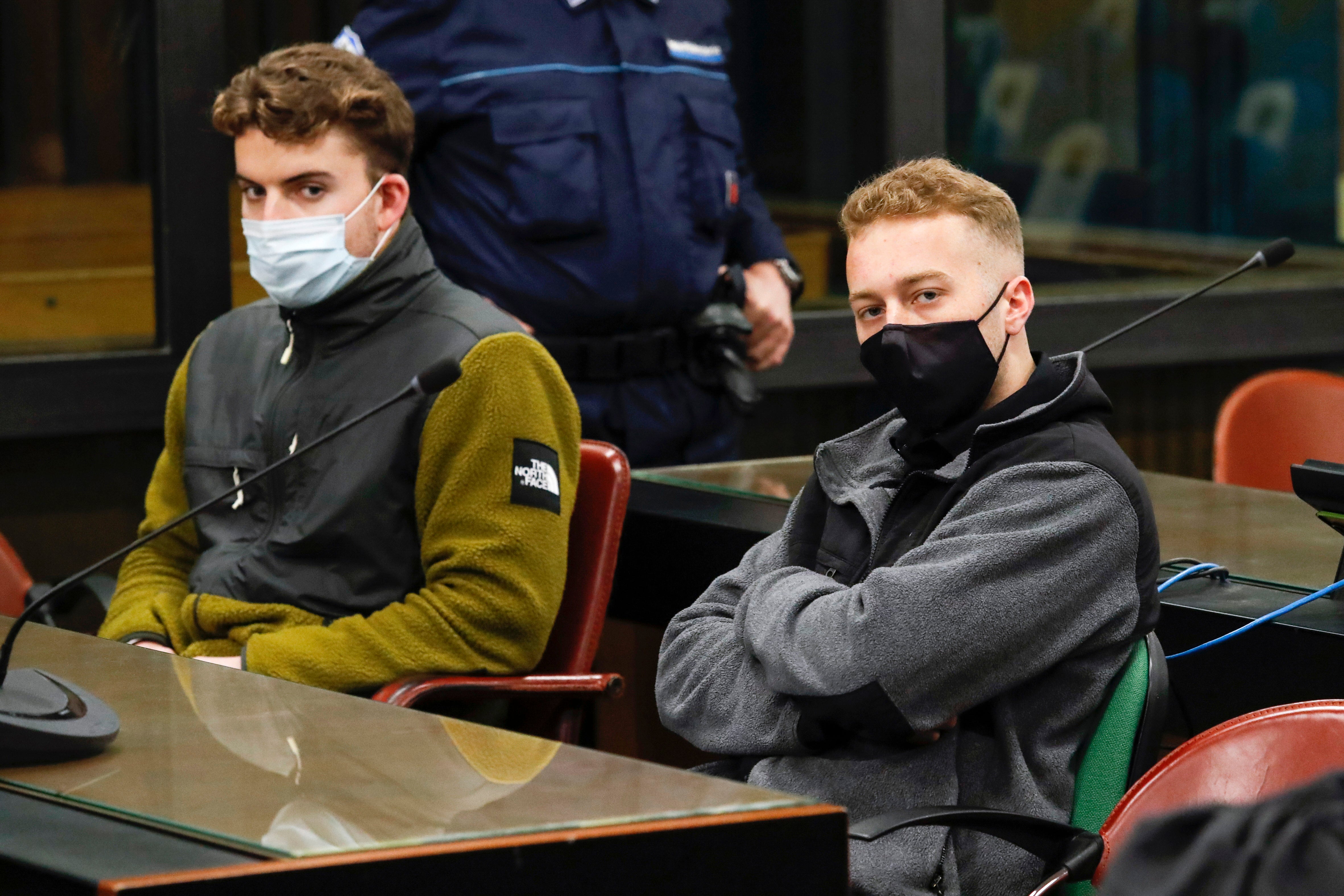 Gabriel Natale-Hjorth, left, and his co-defendant Finnegan Lee Elder in court in April 2021