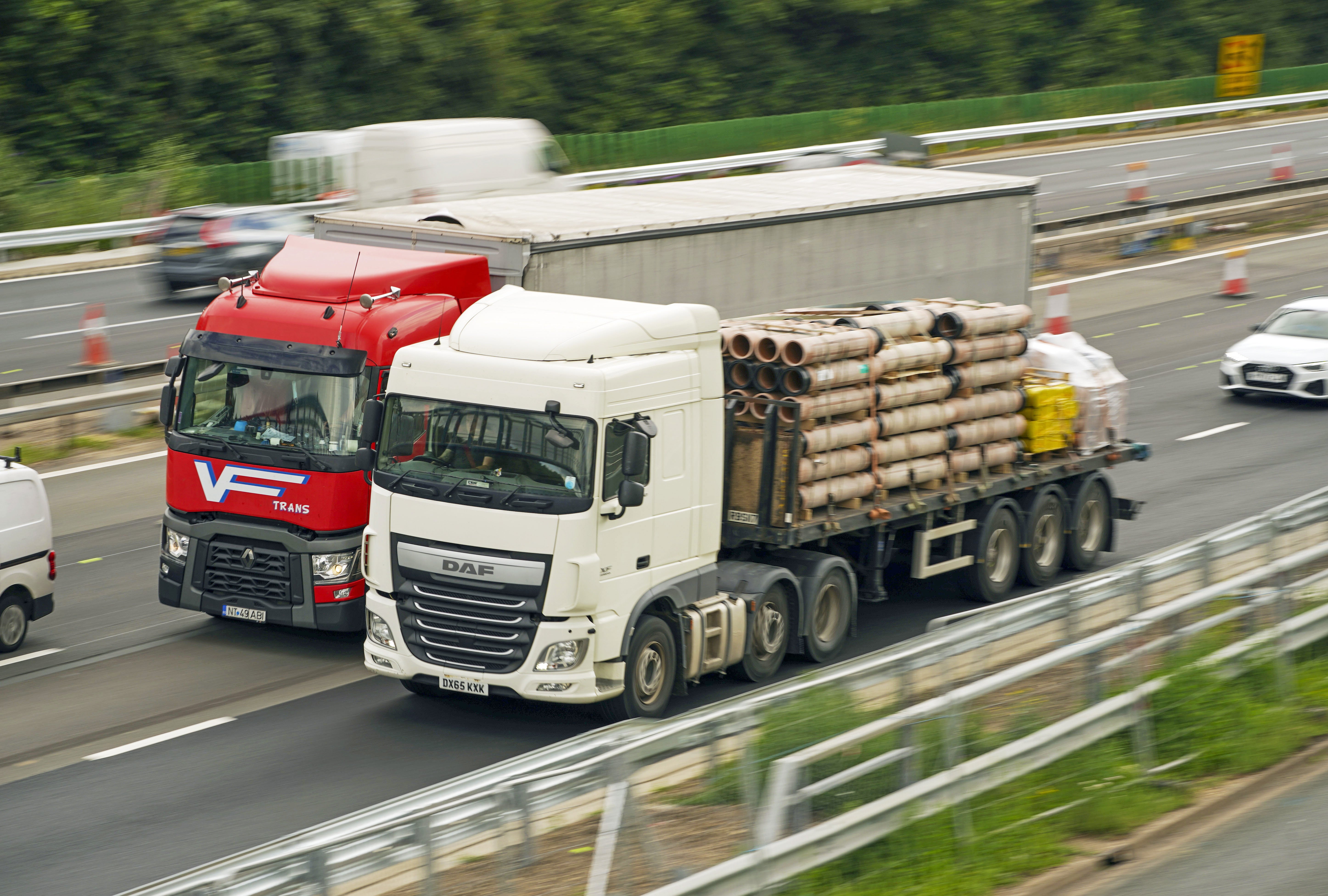 HGVs on the M4 motorway near Datchet, Berkshire