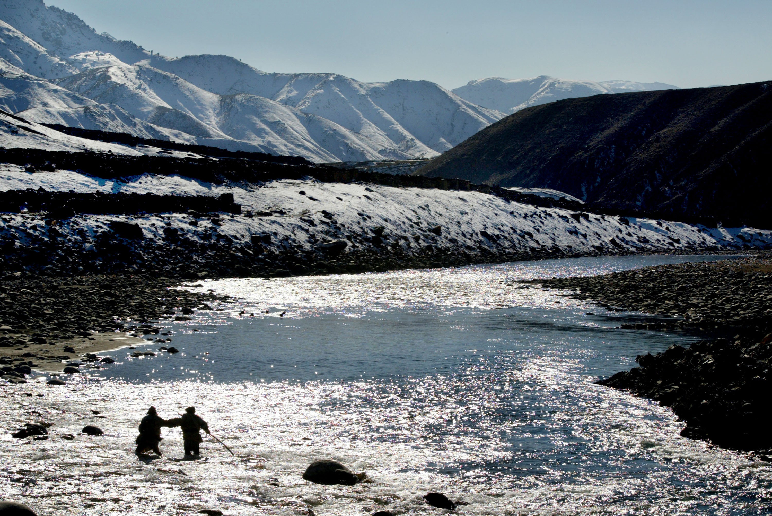 Panjshir River in the Panjshir valley, Afghanistan. The scene of frequent battles since the Soviet invasion in 1979