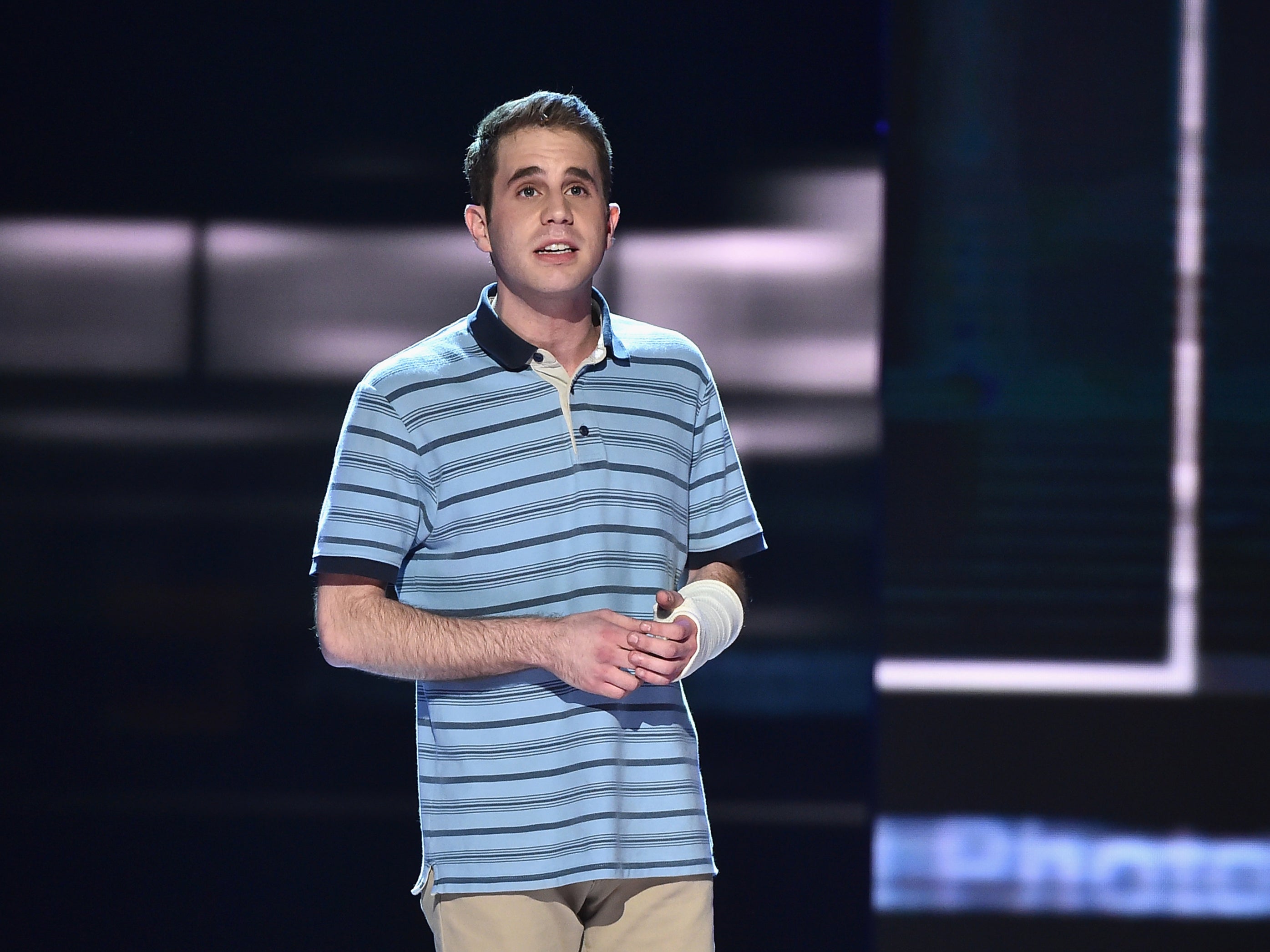 Ben Platt performs with the cast of ‘Dear Evan Hansen’ during the Tony Awards on 11 June 2017 in New York City