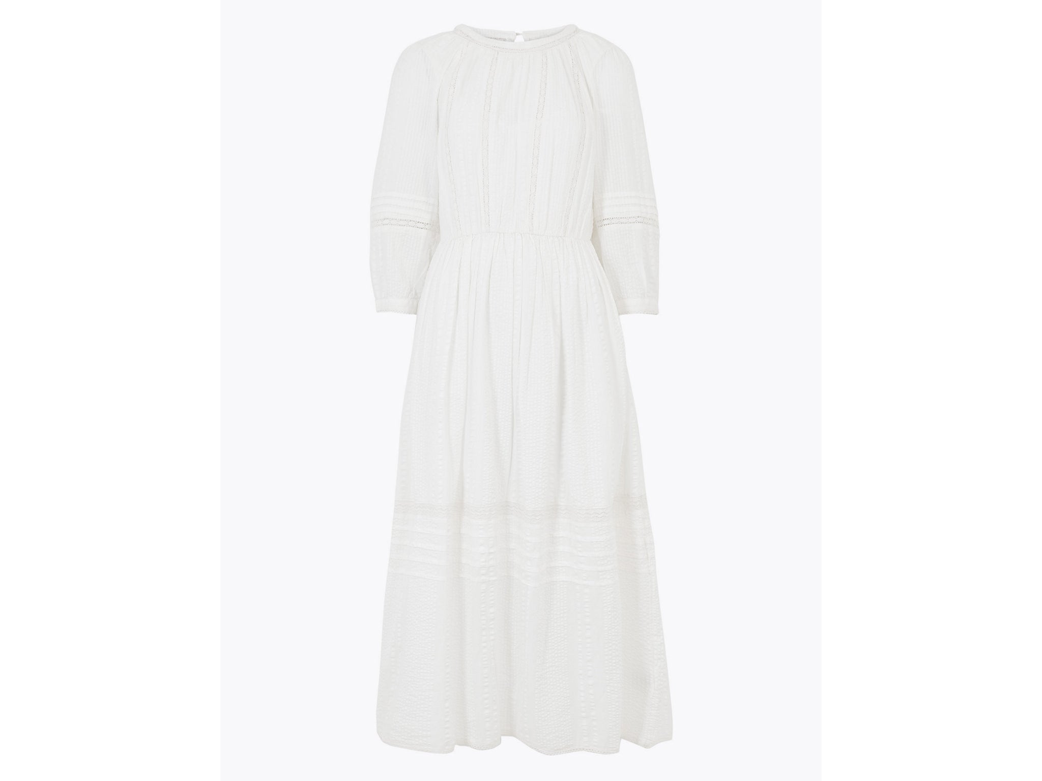 Pure cotton lace trim waisted dress: Was £49.50, now £34, Marksandspencer.com