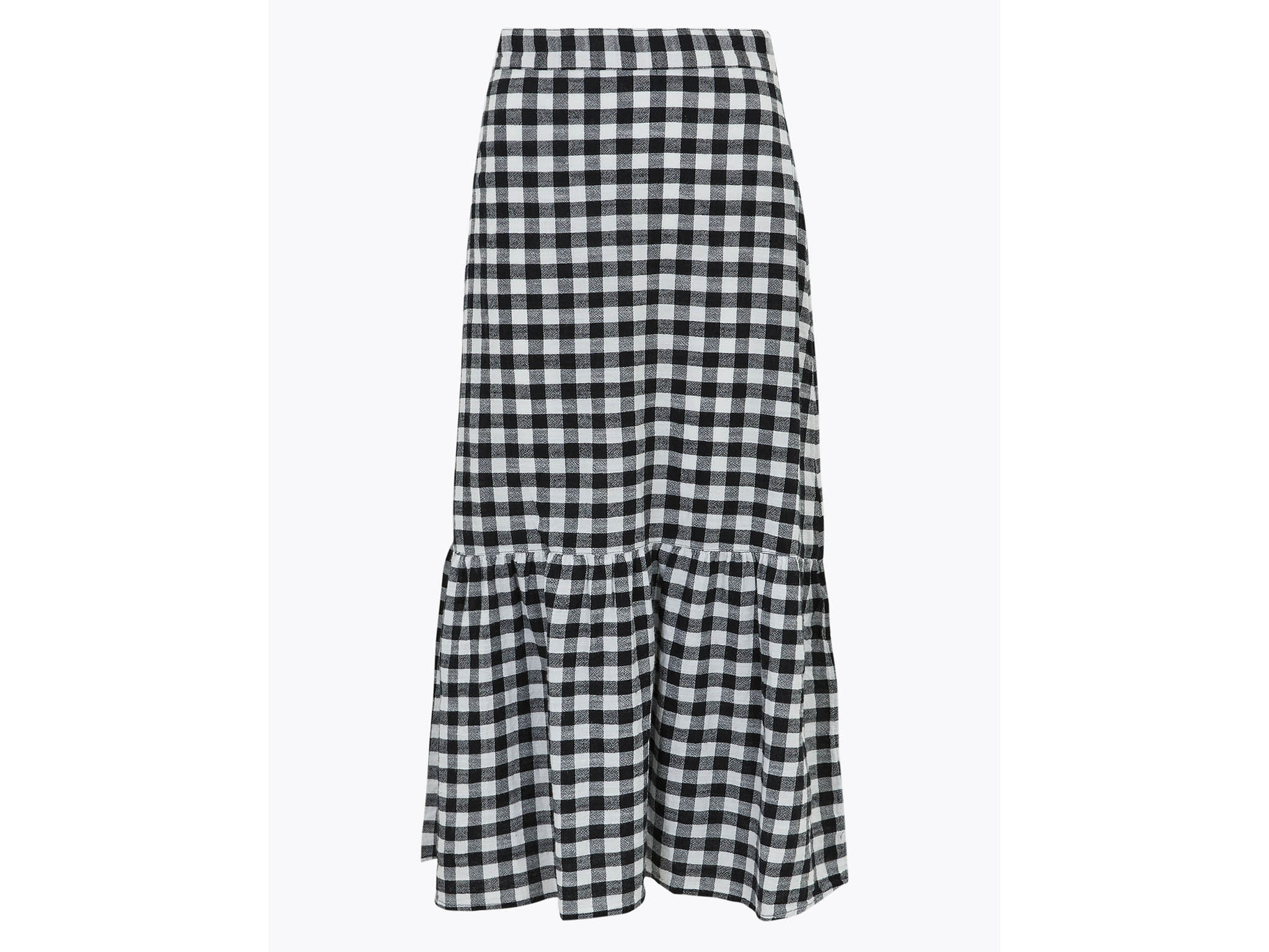 Pure Cotton Checked Midi Skater Skirt: Was £29.50, now £23, Marksandspencer.com