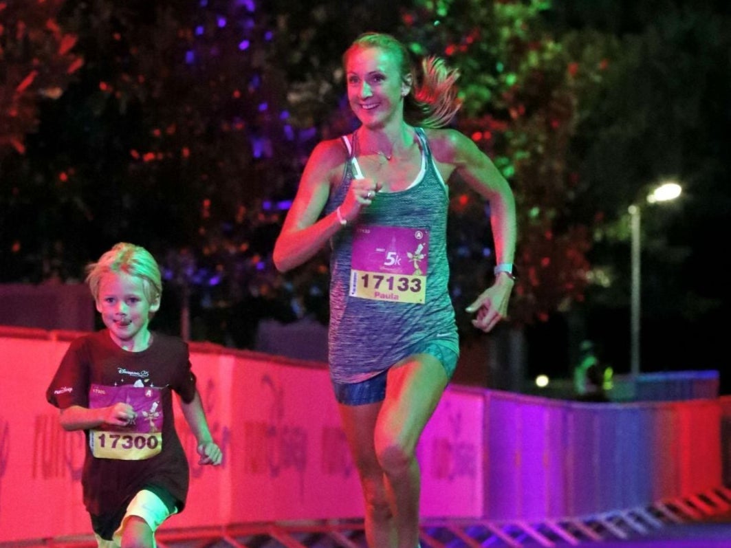 Paula Radcliffe runs with her son Raphael