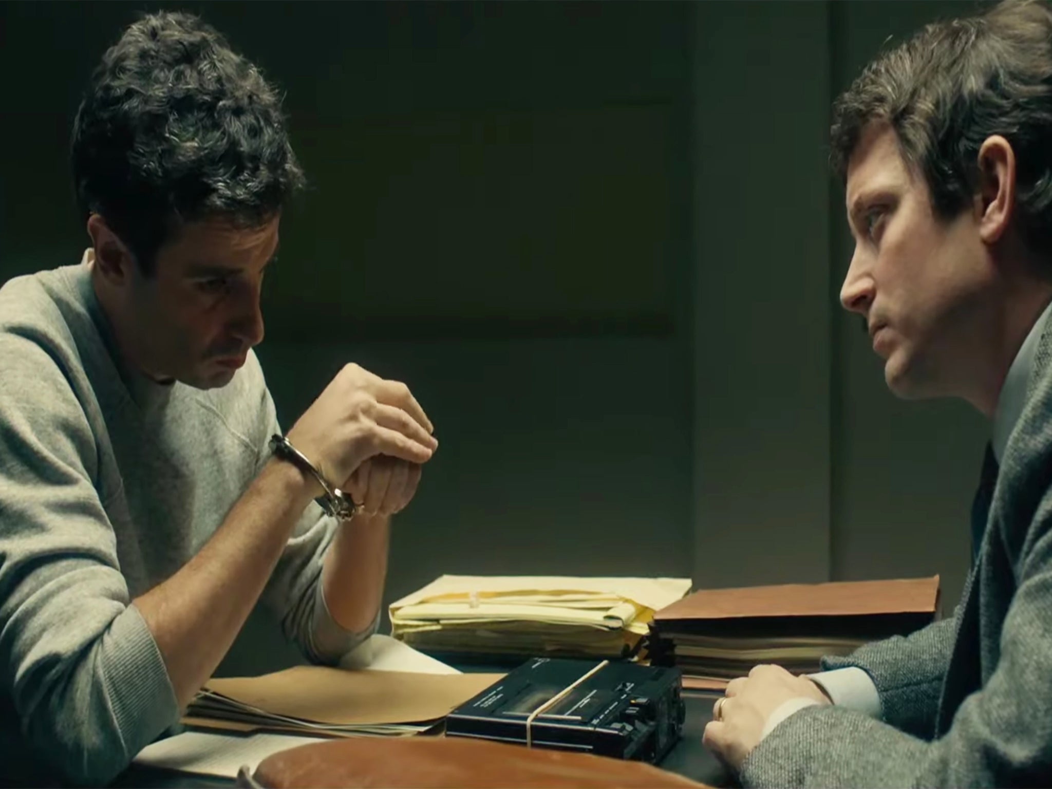 Luke Kirby as Ted Bundy with Elijah Wood in ‘No Man of God'