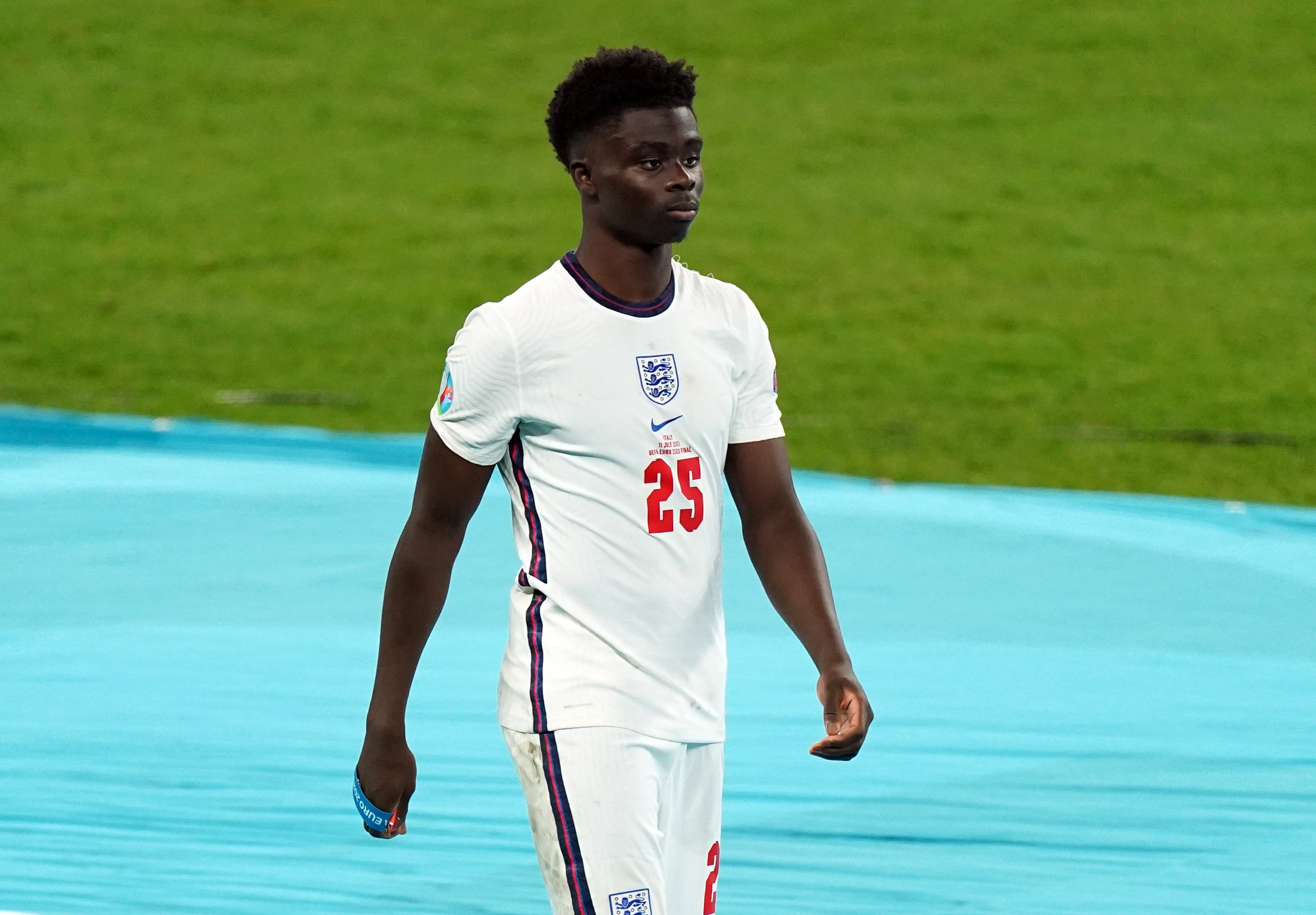 Bukayo Saka (above), Jadon Sancho and Marcus Rashford received racist abuse online after the Euro 2020 final