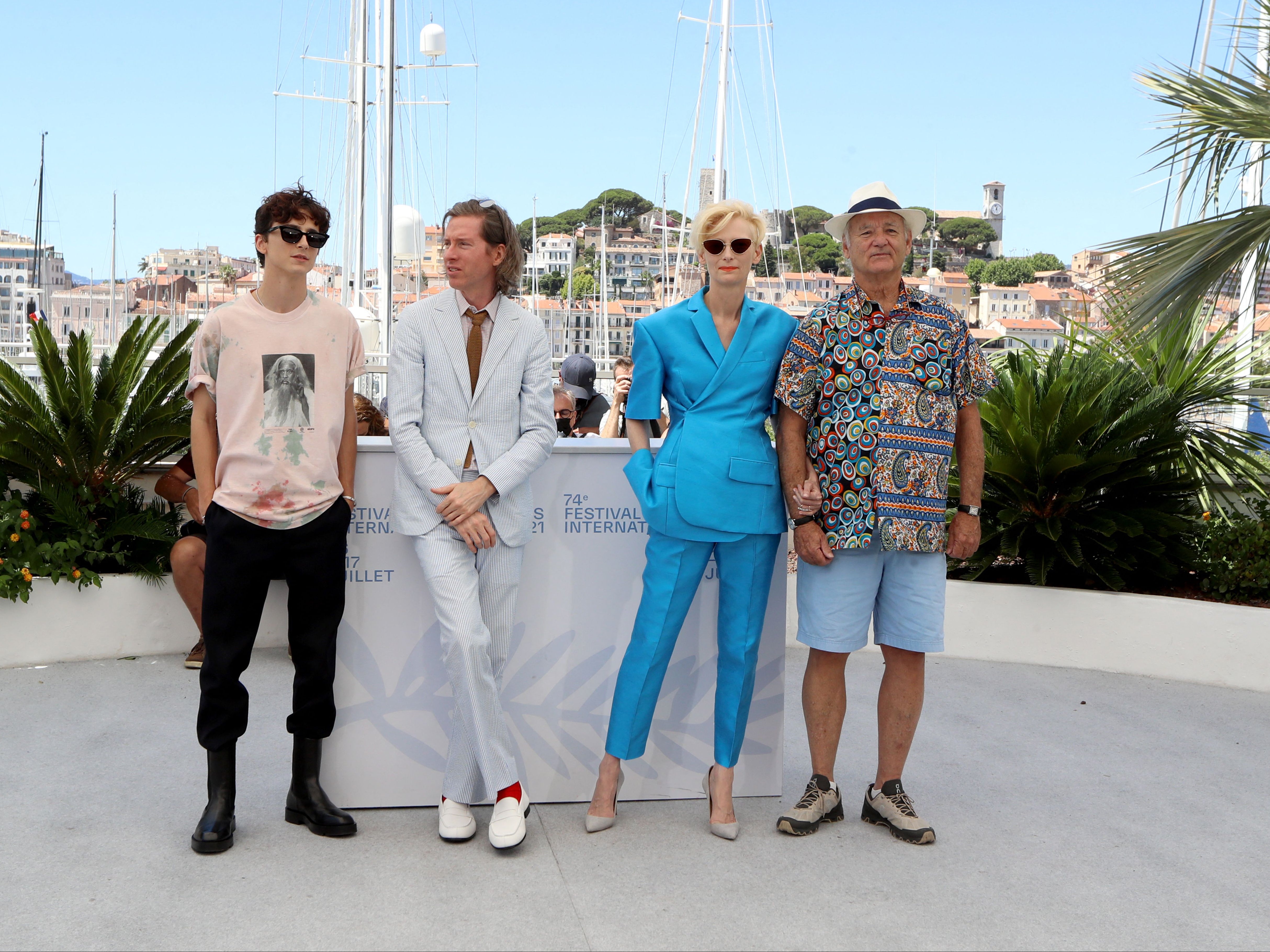 (L-R) Timothee Chalamet, Wes Anderson, Tilda Swinton and Bill Murray