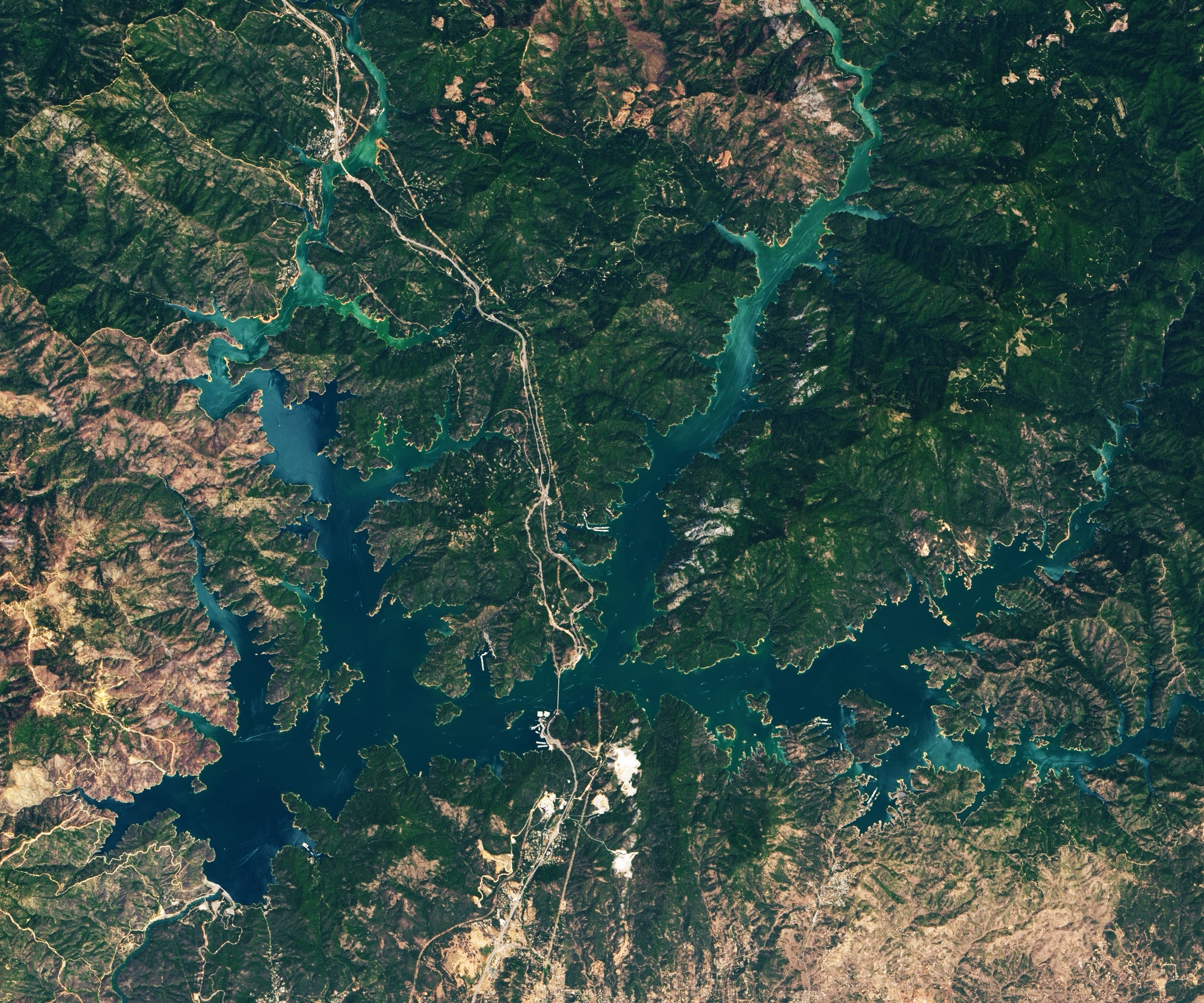 Shasta Lake in California, pictured in 2019 in more normal conditions.