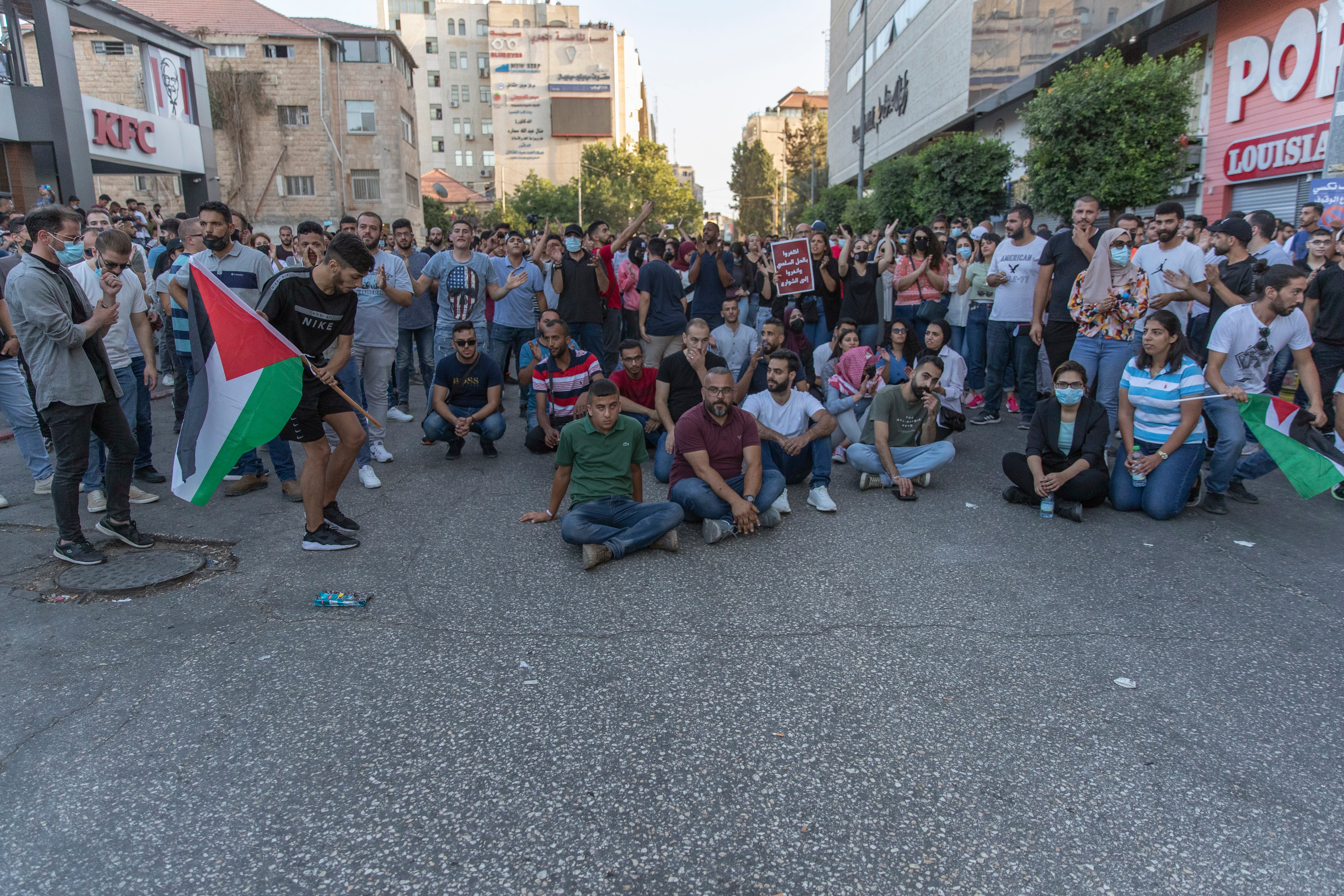 Protests have taken place in the city of Ramallah following Mr Banat’s death