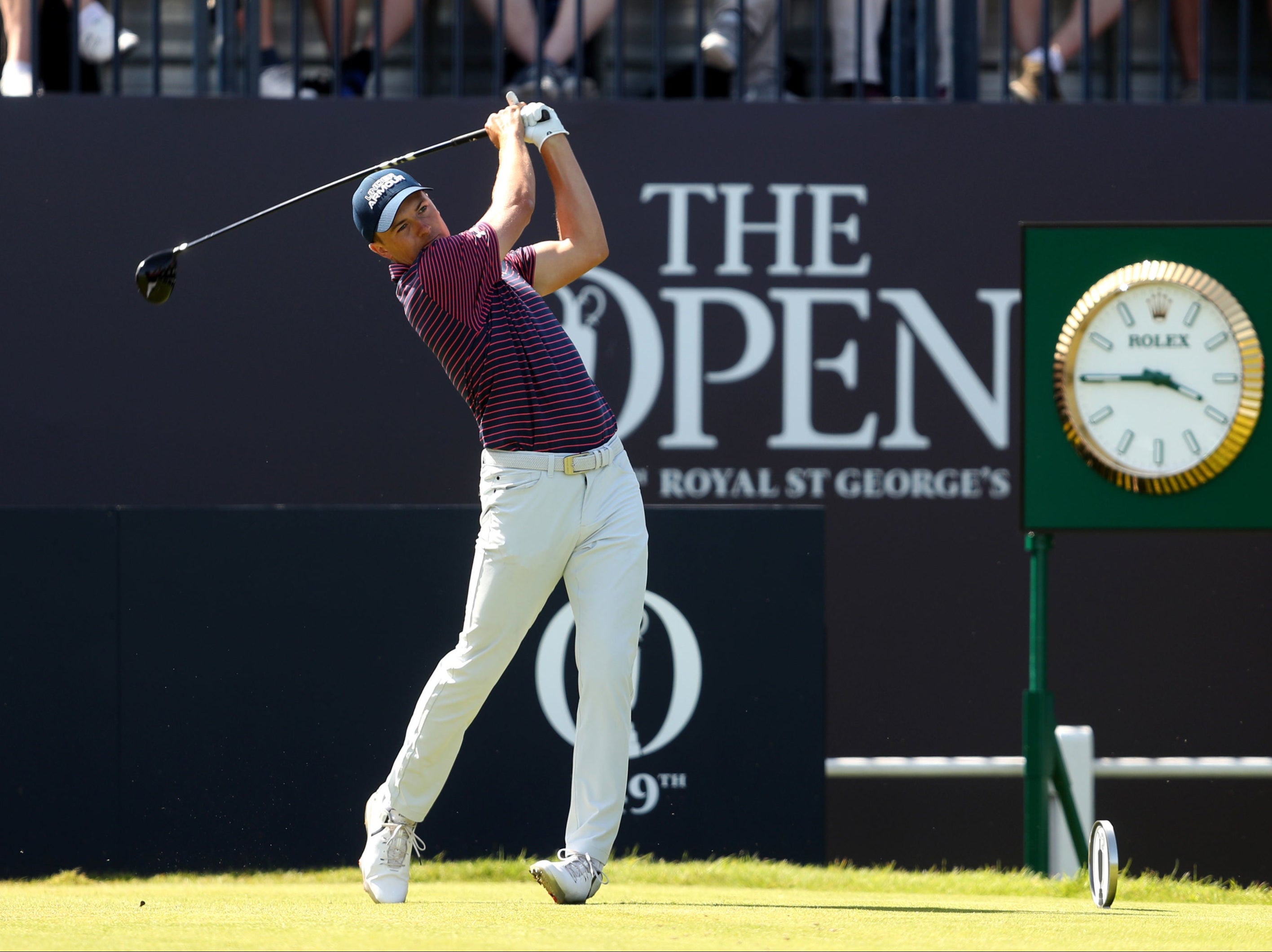 Jordan Spieth tees off yesterday