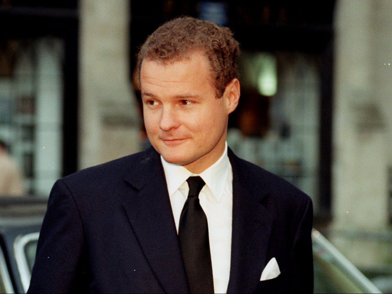 Harmsworth at Westminster Abbey in 1998, following the memorial service for his father