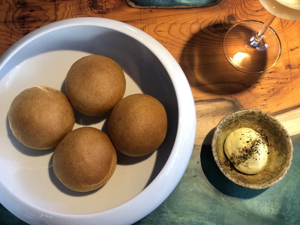 Moving away from sourdough, the meal starts with these fluffy and creamy buns, served with whipped butter