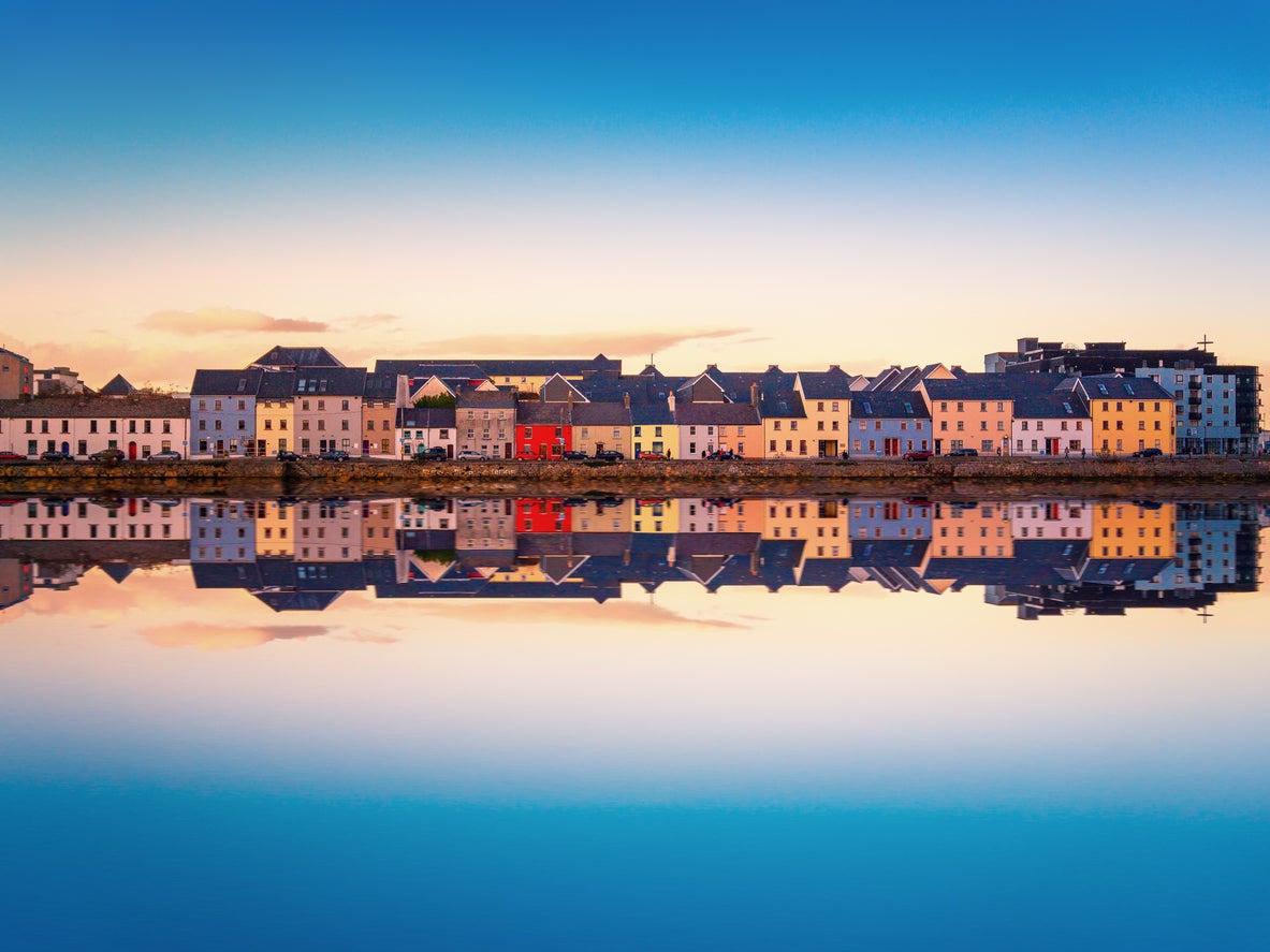 Beautiful panoramic sunset view over the Claddagh in Galway city