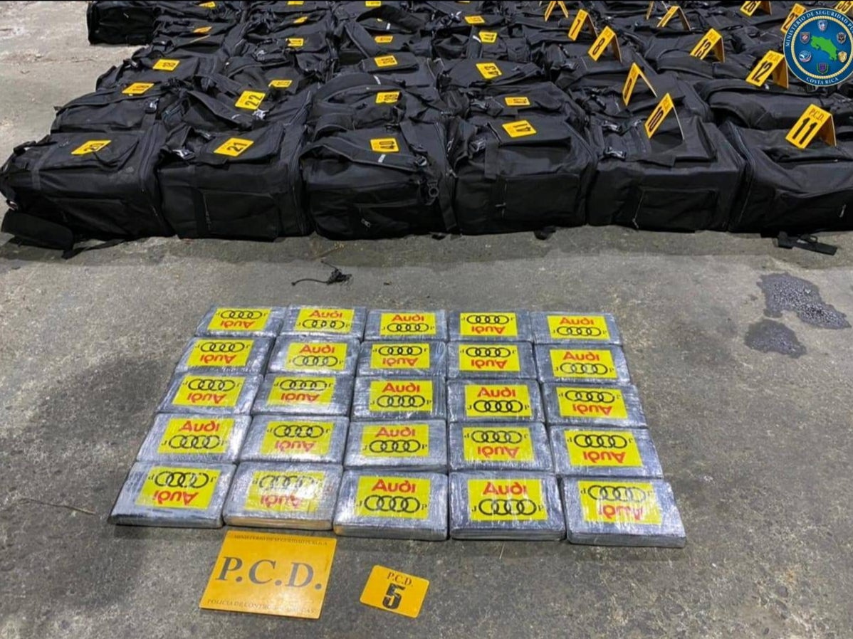 Packages containing cocaine seized during an operation by the Drug Control Police