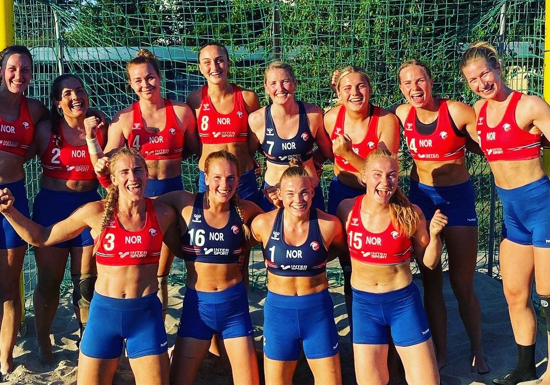 The Norwegian women’s handball team in their offending shorts