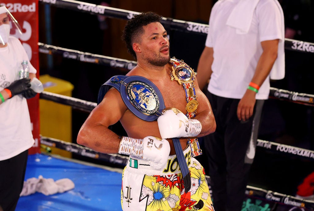 Joyce celebrates victory over Daniel Dubois at London’s Church House in November 2020